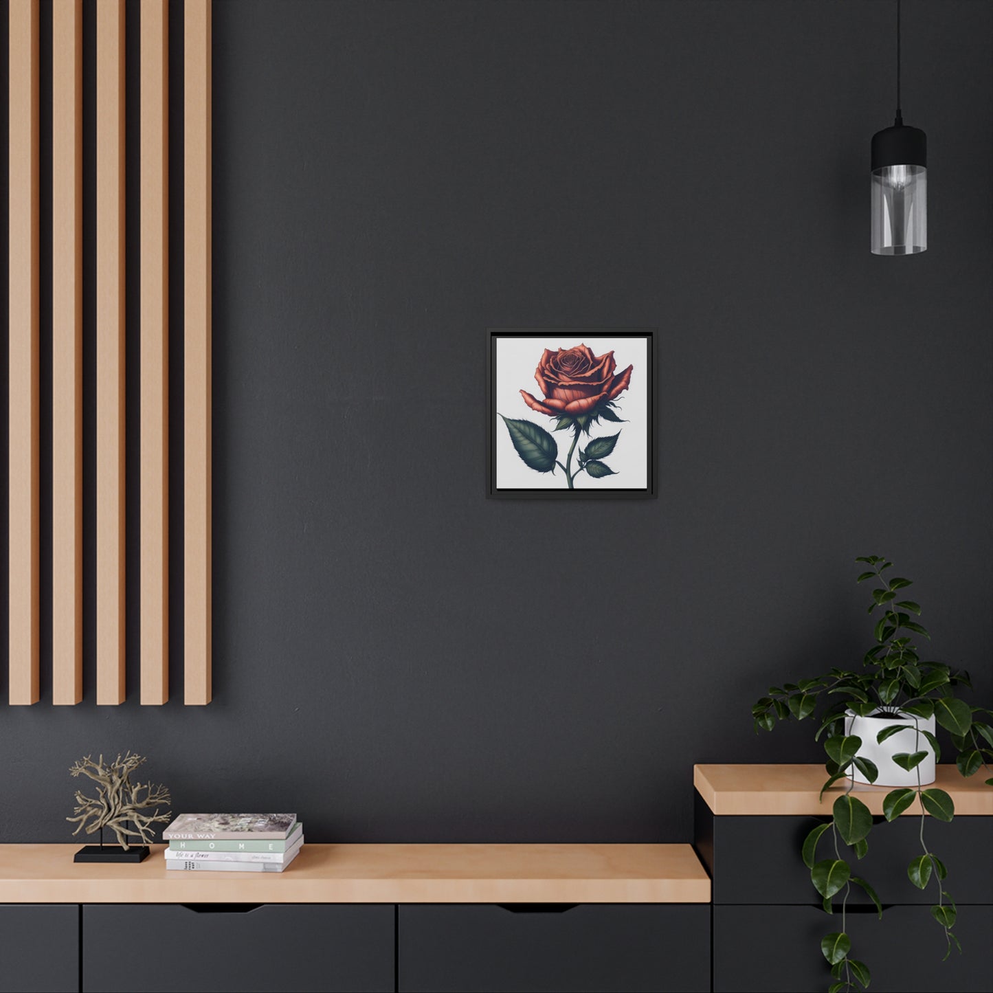 Rose AI Gen Matte Canvas, Black Frame