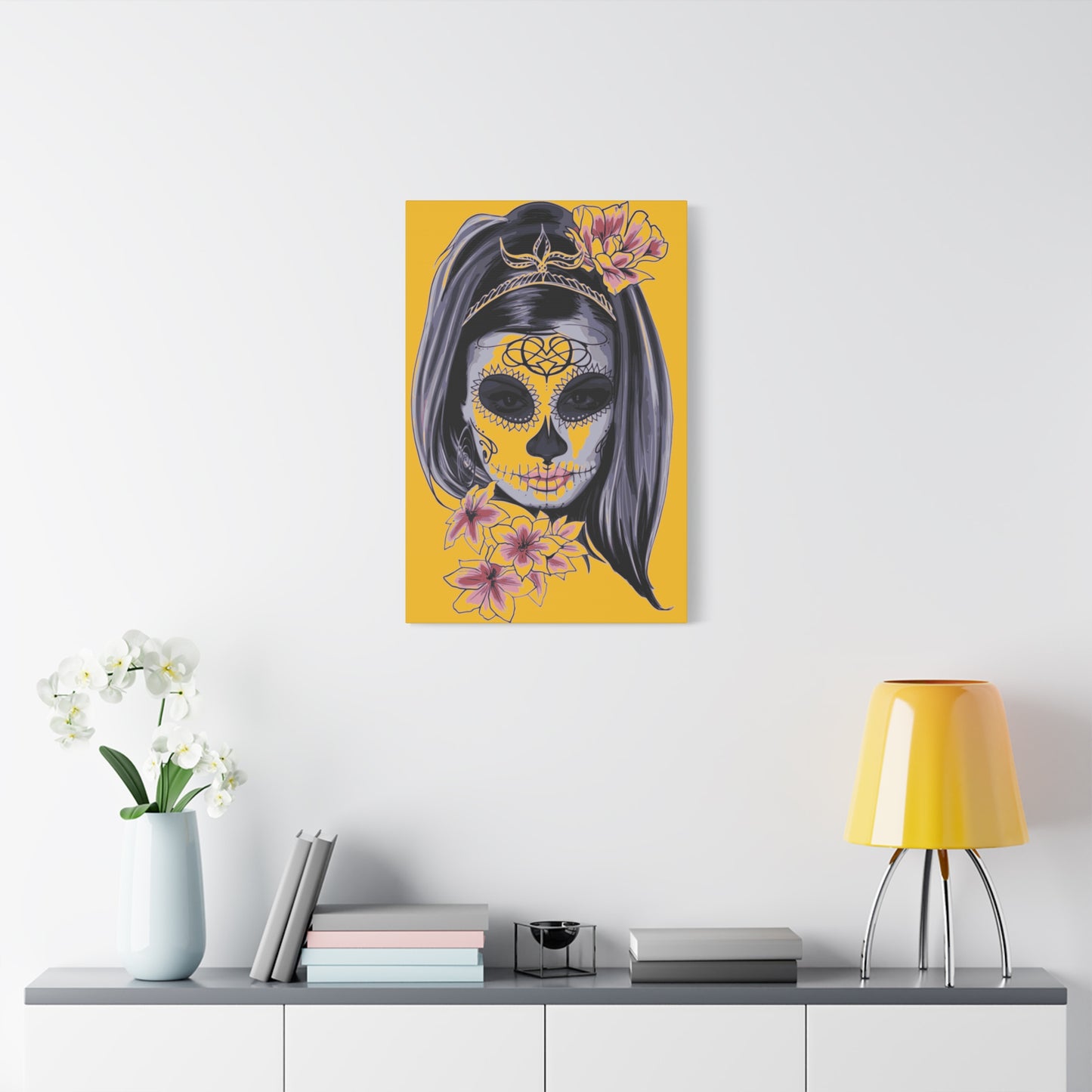 Lady Dead Mask Yellow Matte Canvas, Stretched, 1.25"