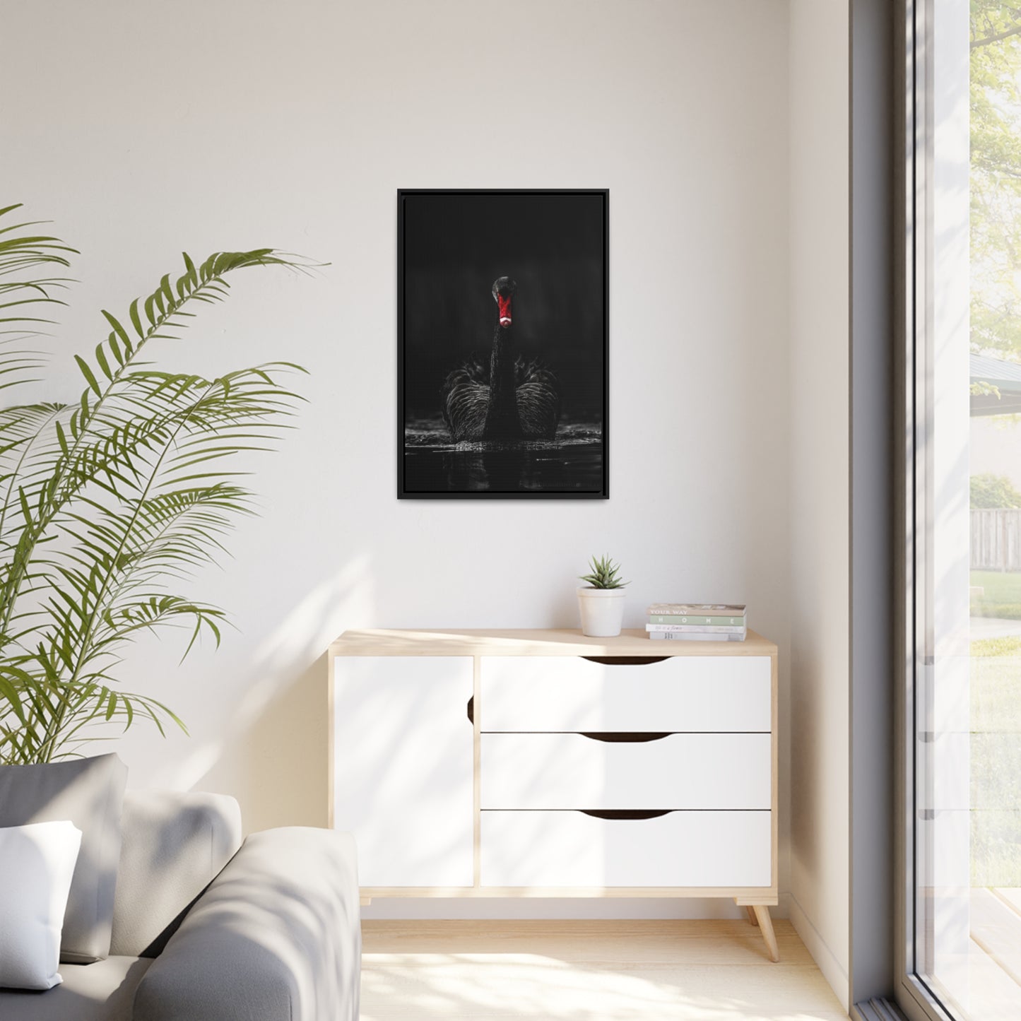 Black Swan Matte Canvas, Black Frame