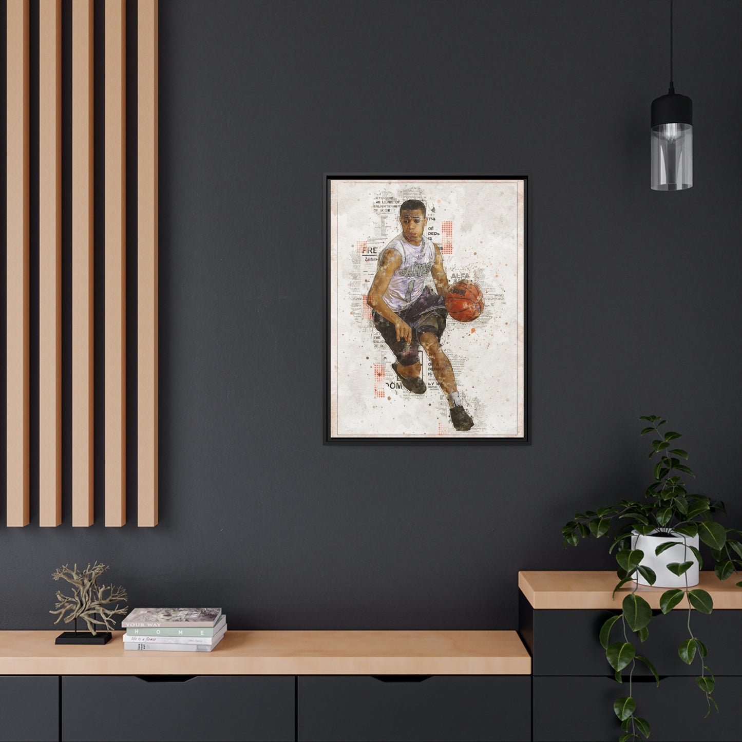 Basket Ball Matte Canvas, Black Frame