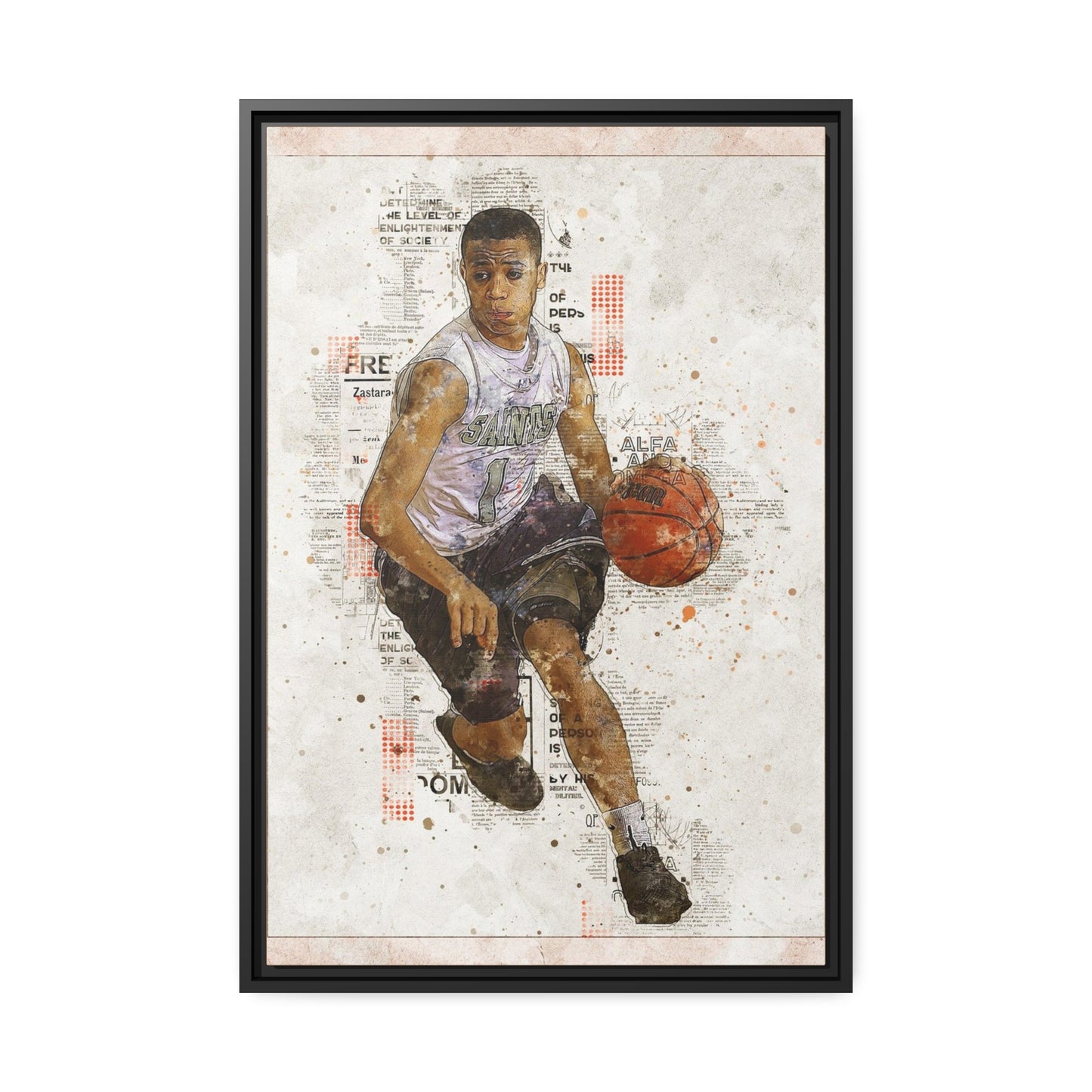 Basket Ball Matte Canvas, Black Frame