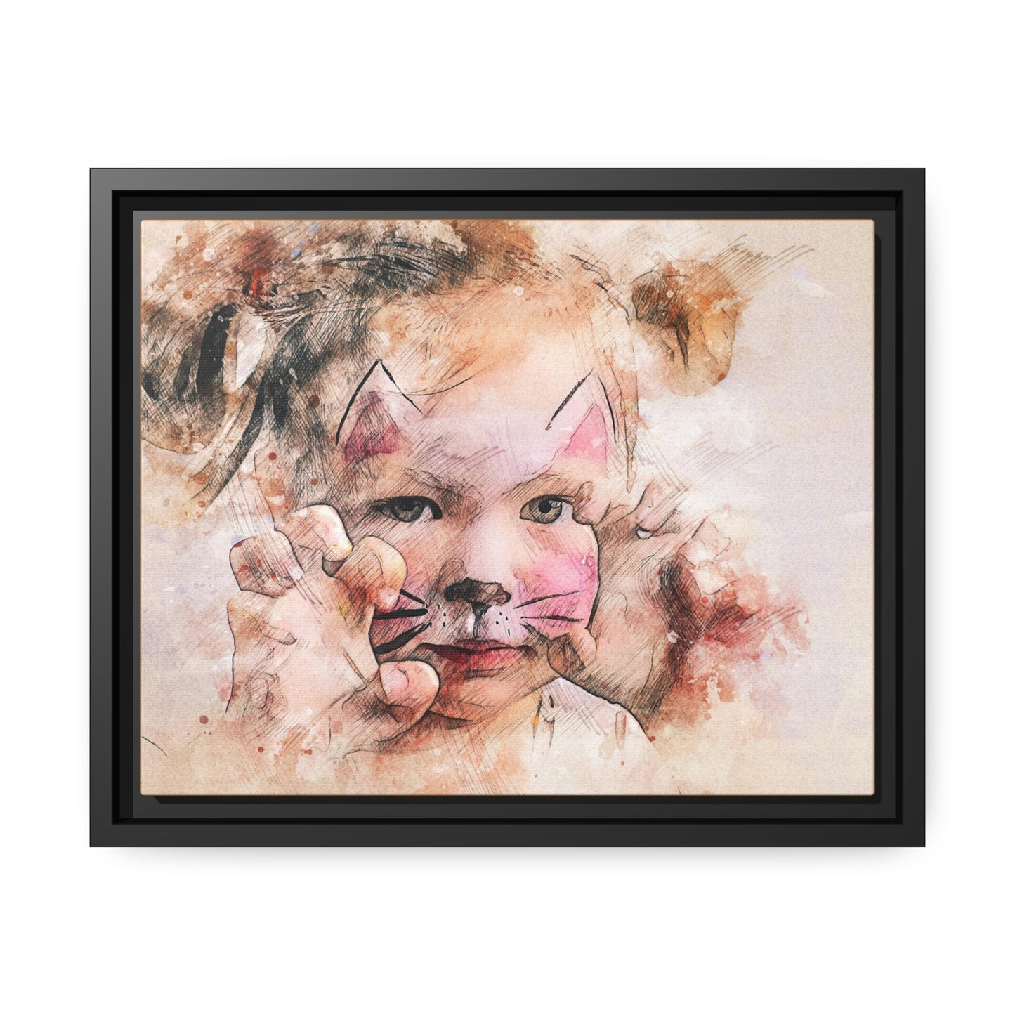 Baby Girl Cat Matte Canvas, Black Frame