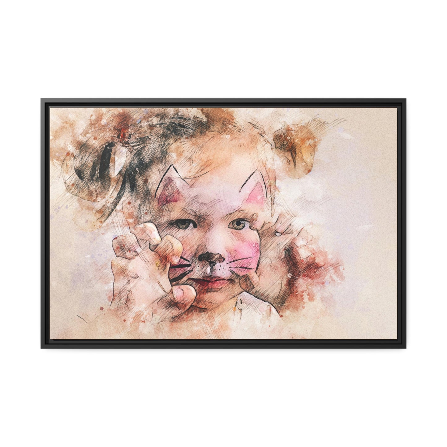 Baby Girl Cat Matte Canvas, Black Frame