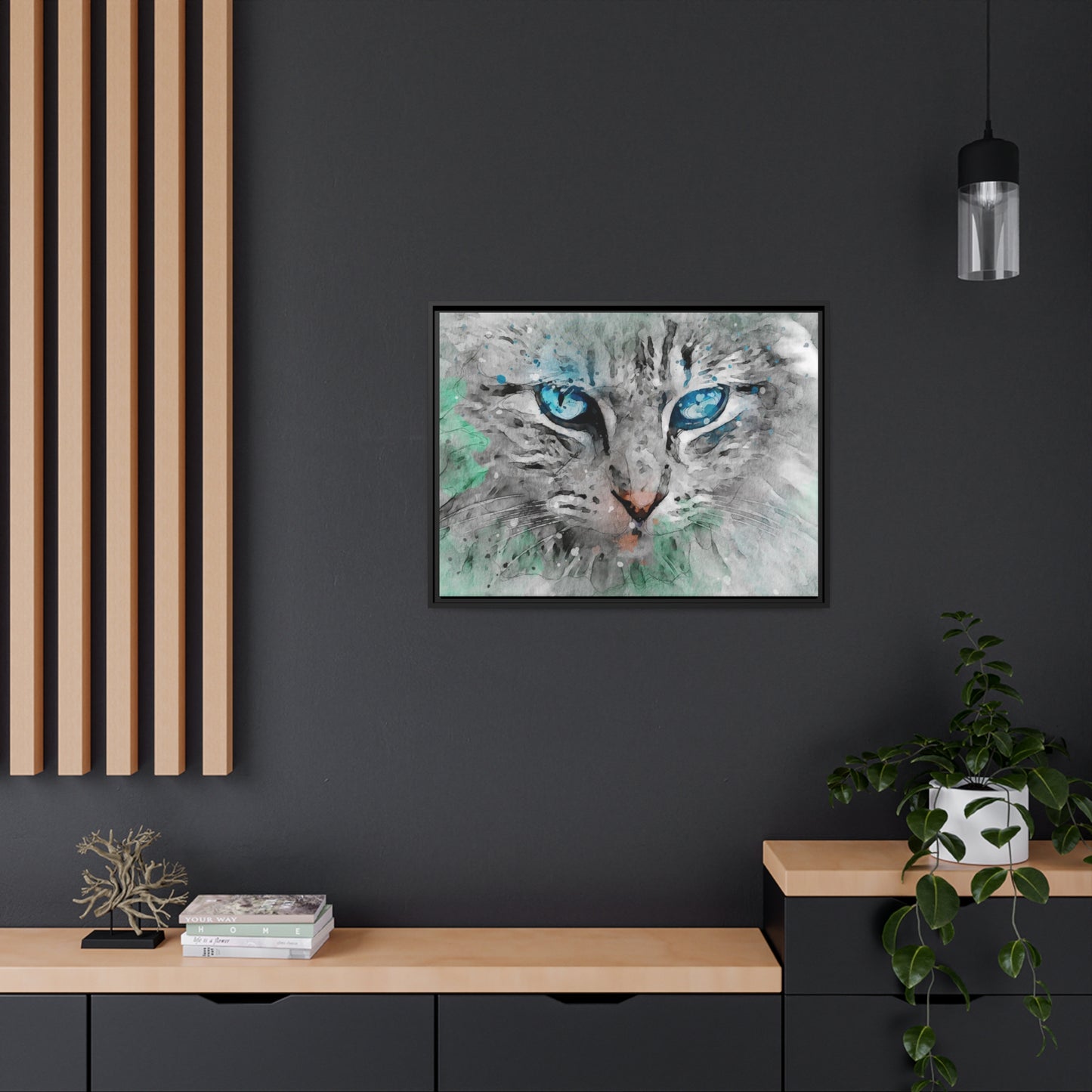 Cat Matte Canvas, Black Frame