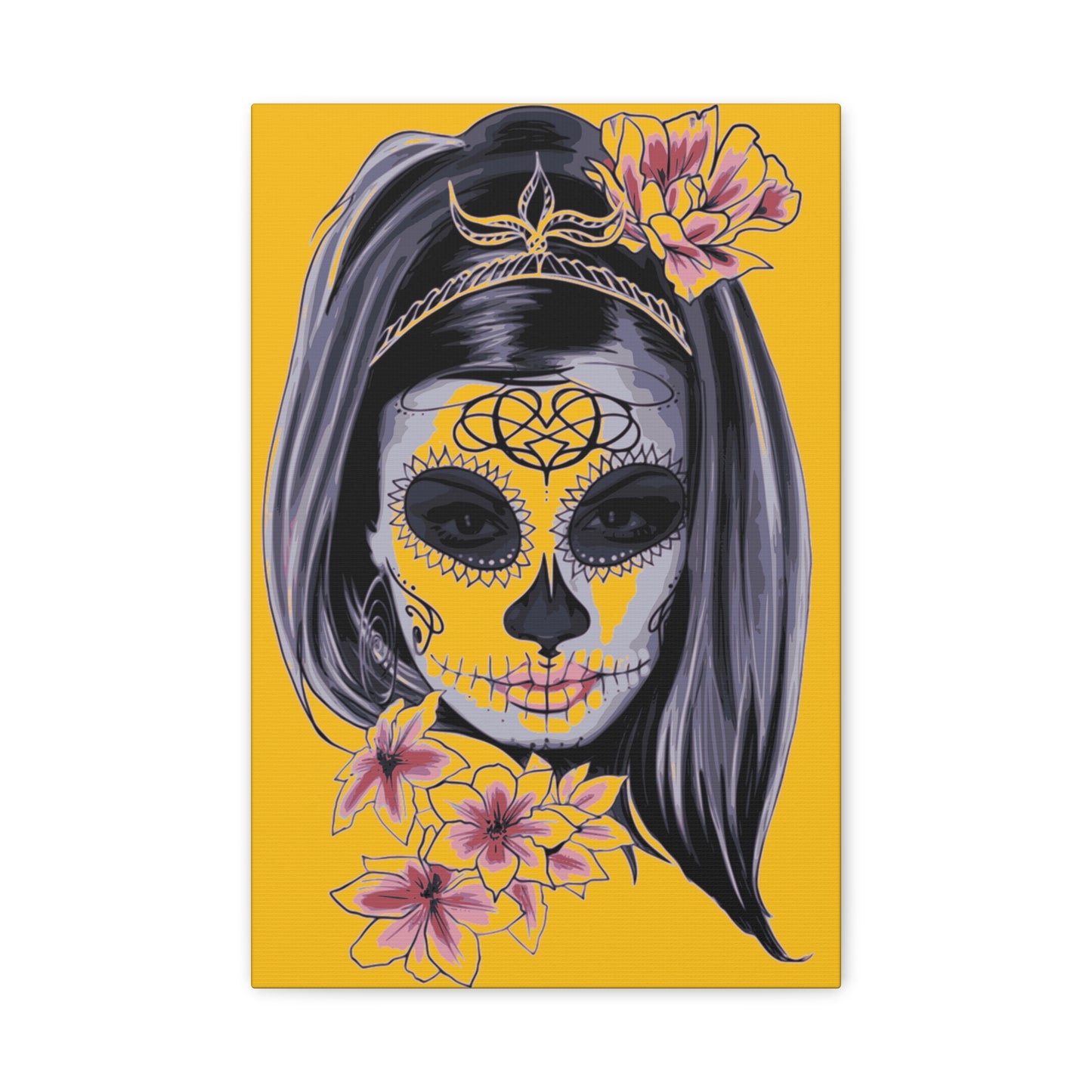 Lady Dead Mask Yellow Matte Canvas, Stretched, 1.25"