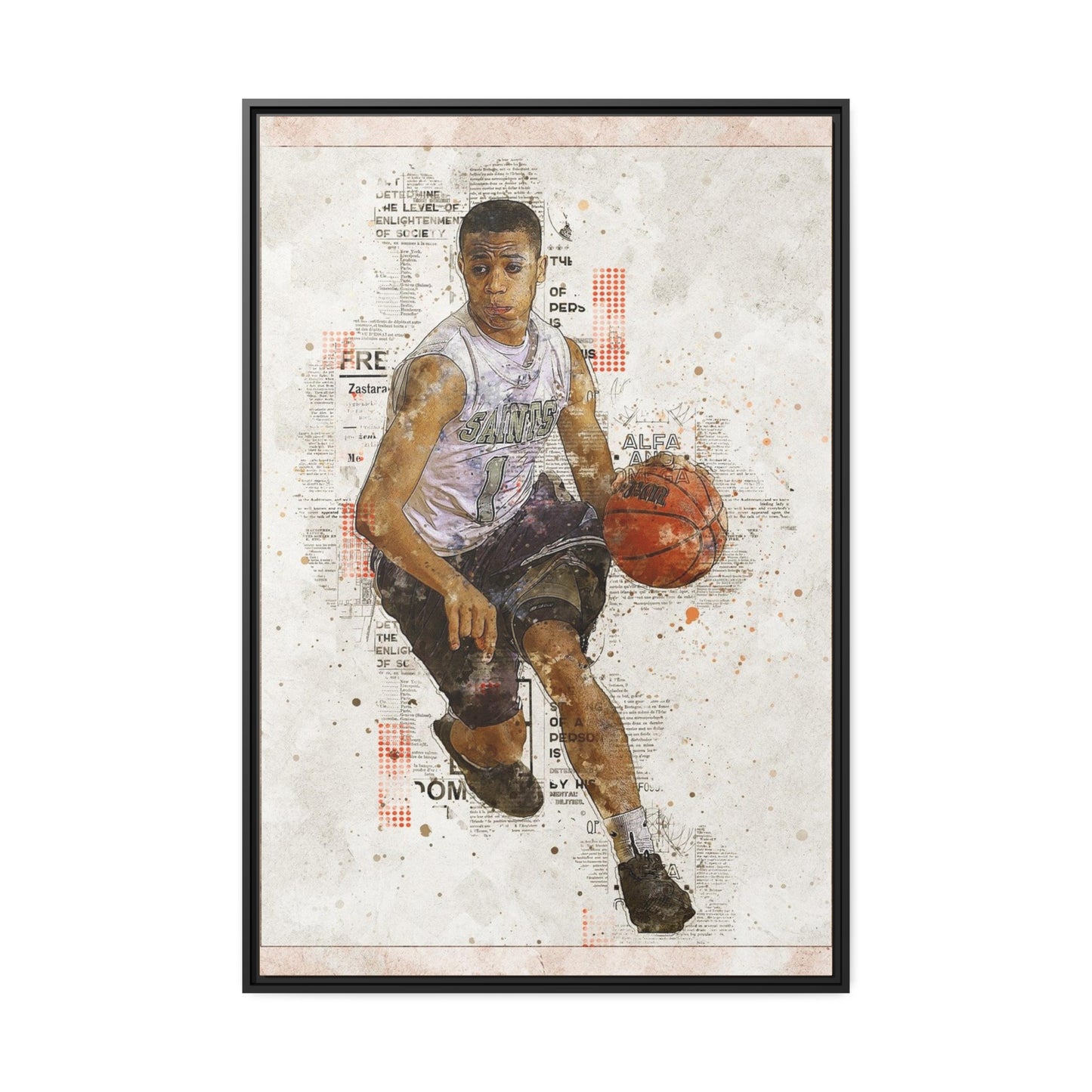Basket Ball Matte Canvas, Black Frame