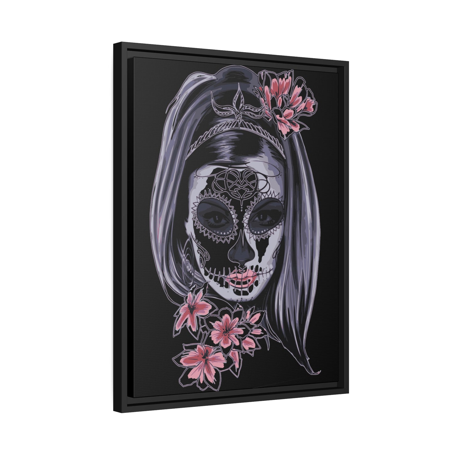 Lady Dead Mask Black Matte Canvas, Black Frame