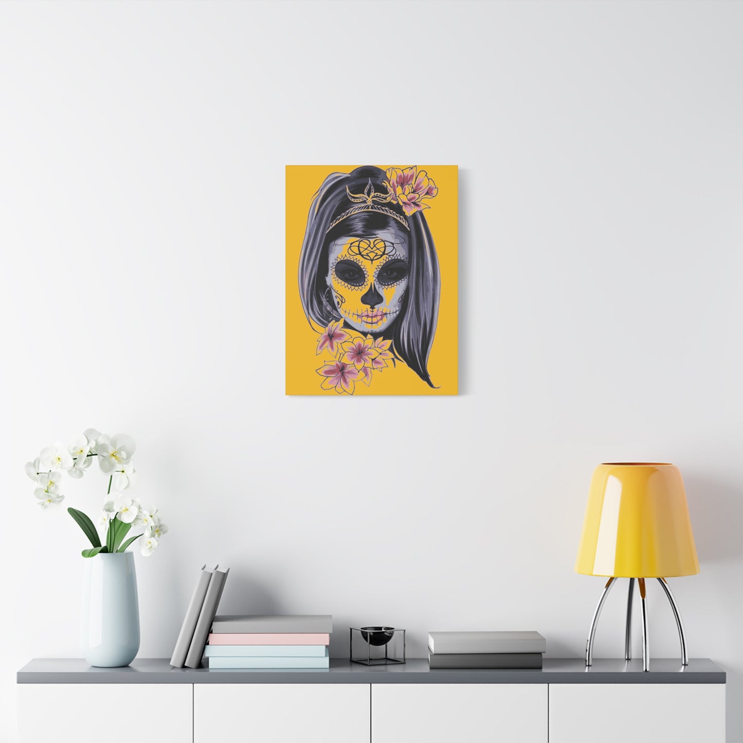 Lady Dead Mask Yellow Matte Canvas, Stretched, 1.25"