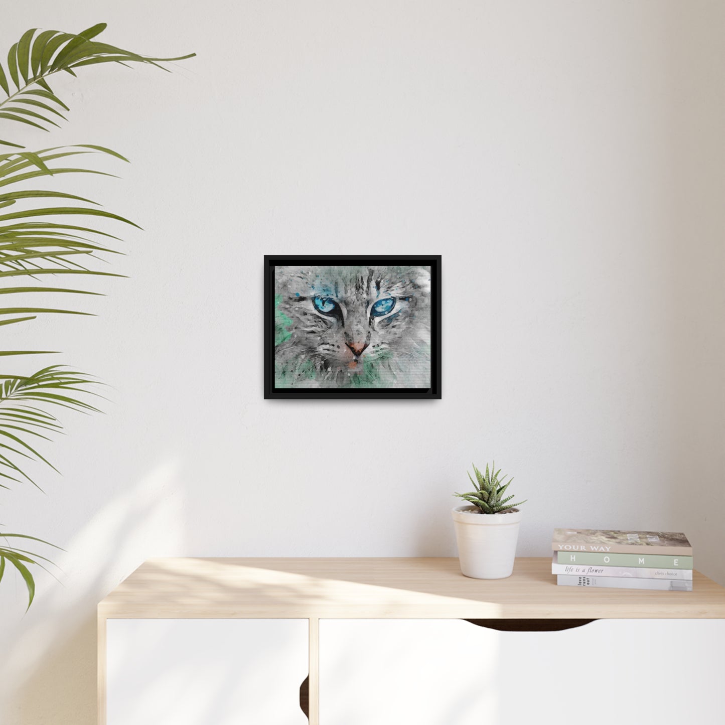 Cat Matte Canvas, Black Frame