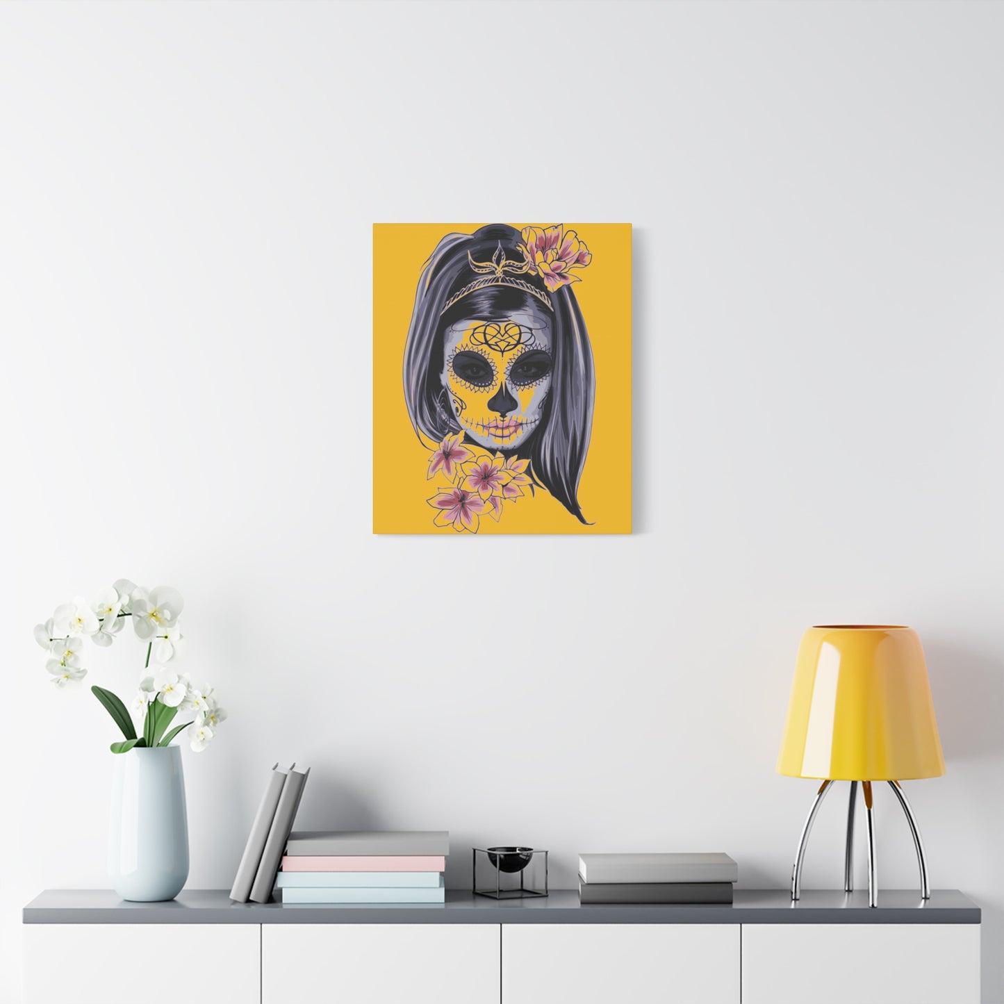 Lady Dead Mask Yellow Matte Canvas, Stretched, 1.25"