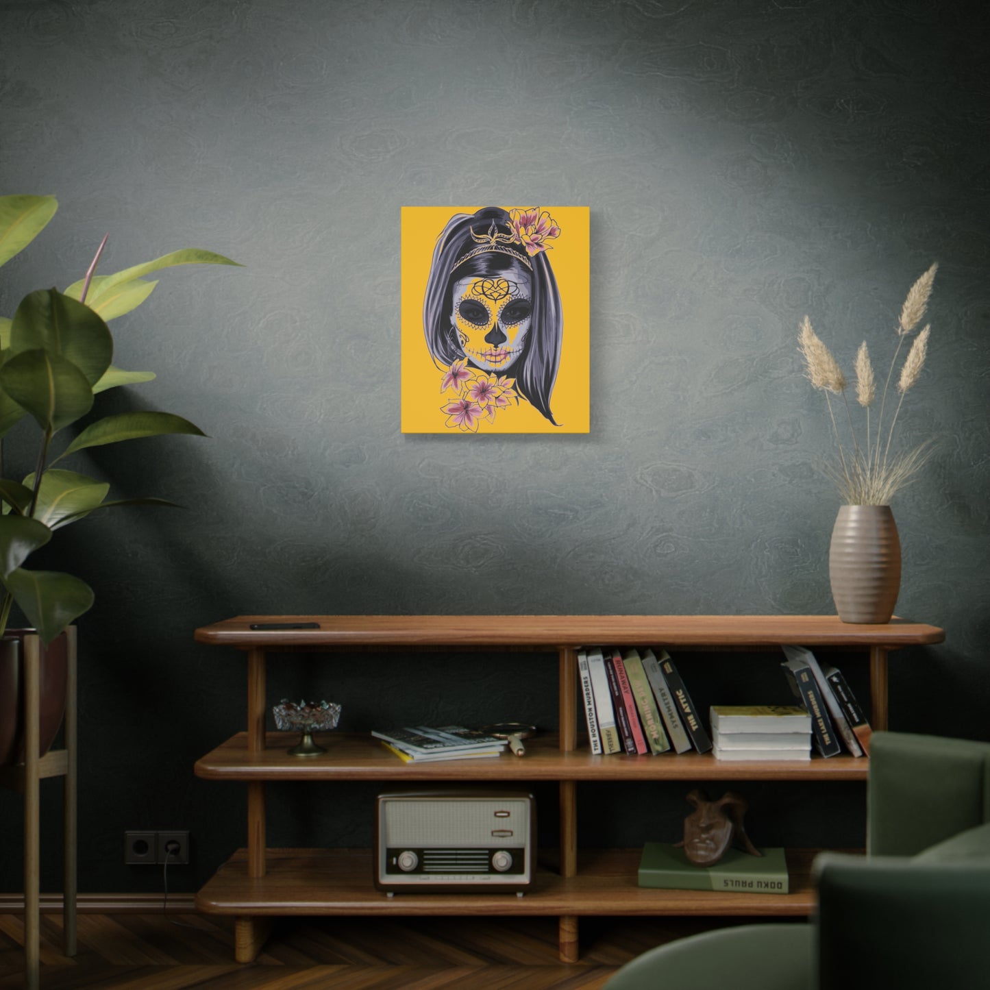 Lady Dead Mask Yellow Matte Canvas, Stretched, 1.25"