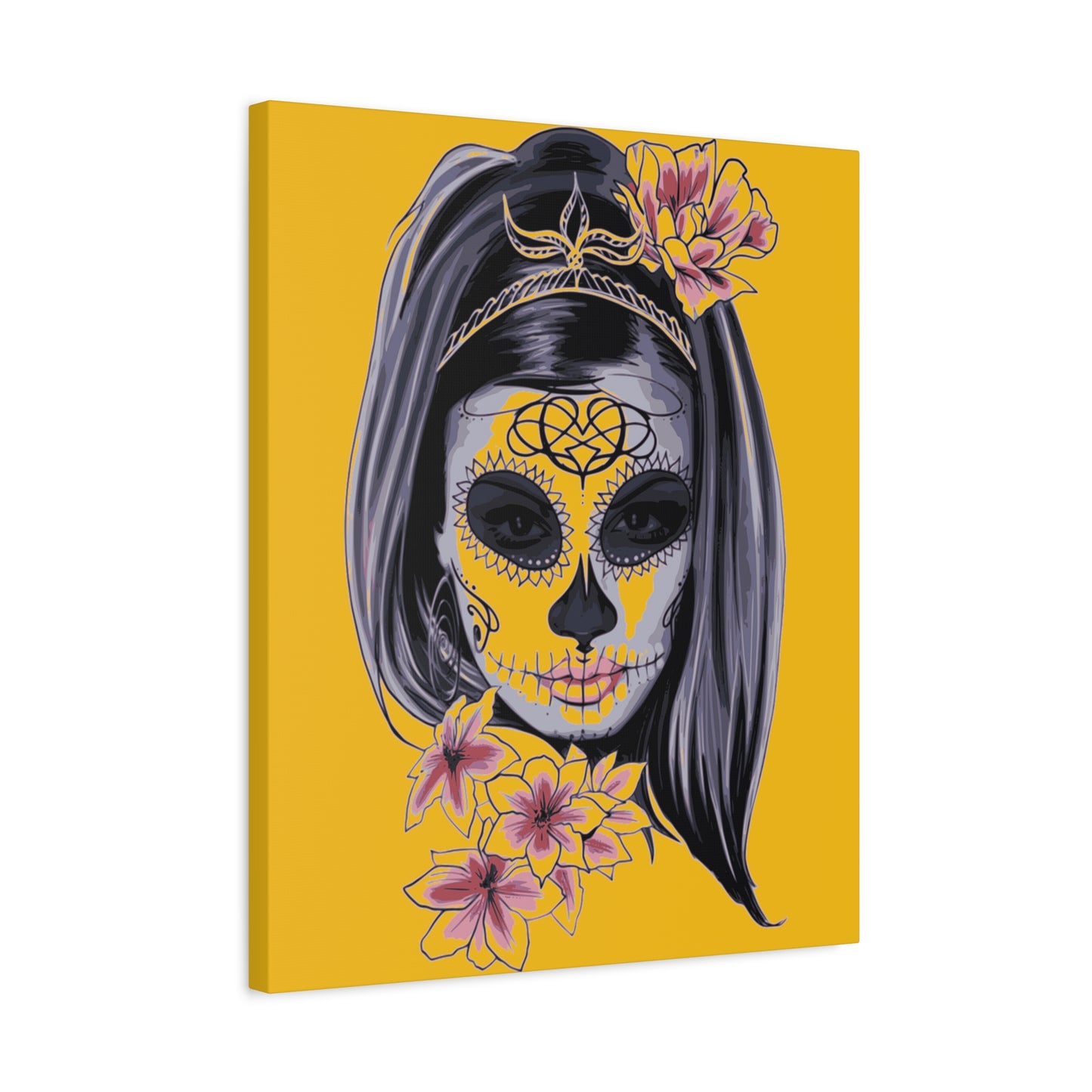 Lady Dead Mask Yellow Matte Canvas, Stretched, 1.25"