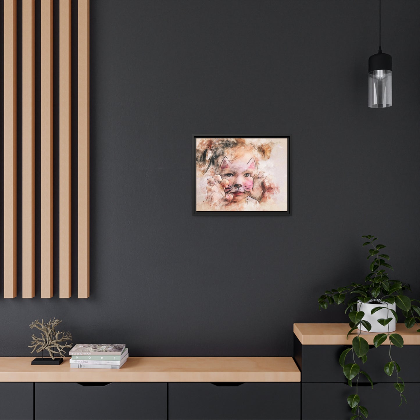 Baby Girl Cat Matte Canvas, Black Frame