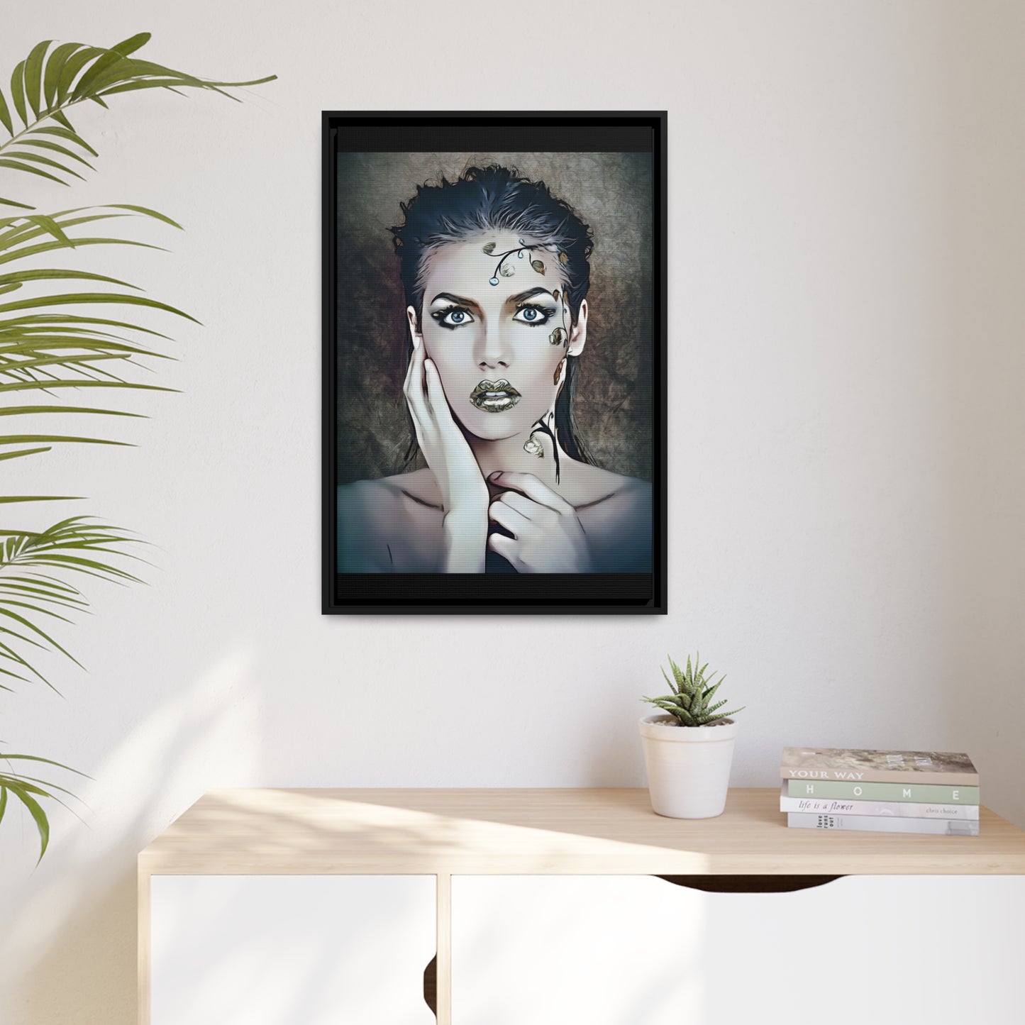 Woman Portrait Matte Canvas, Black Frame