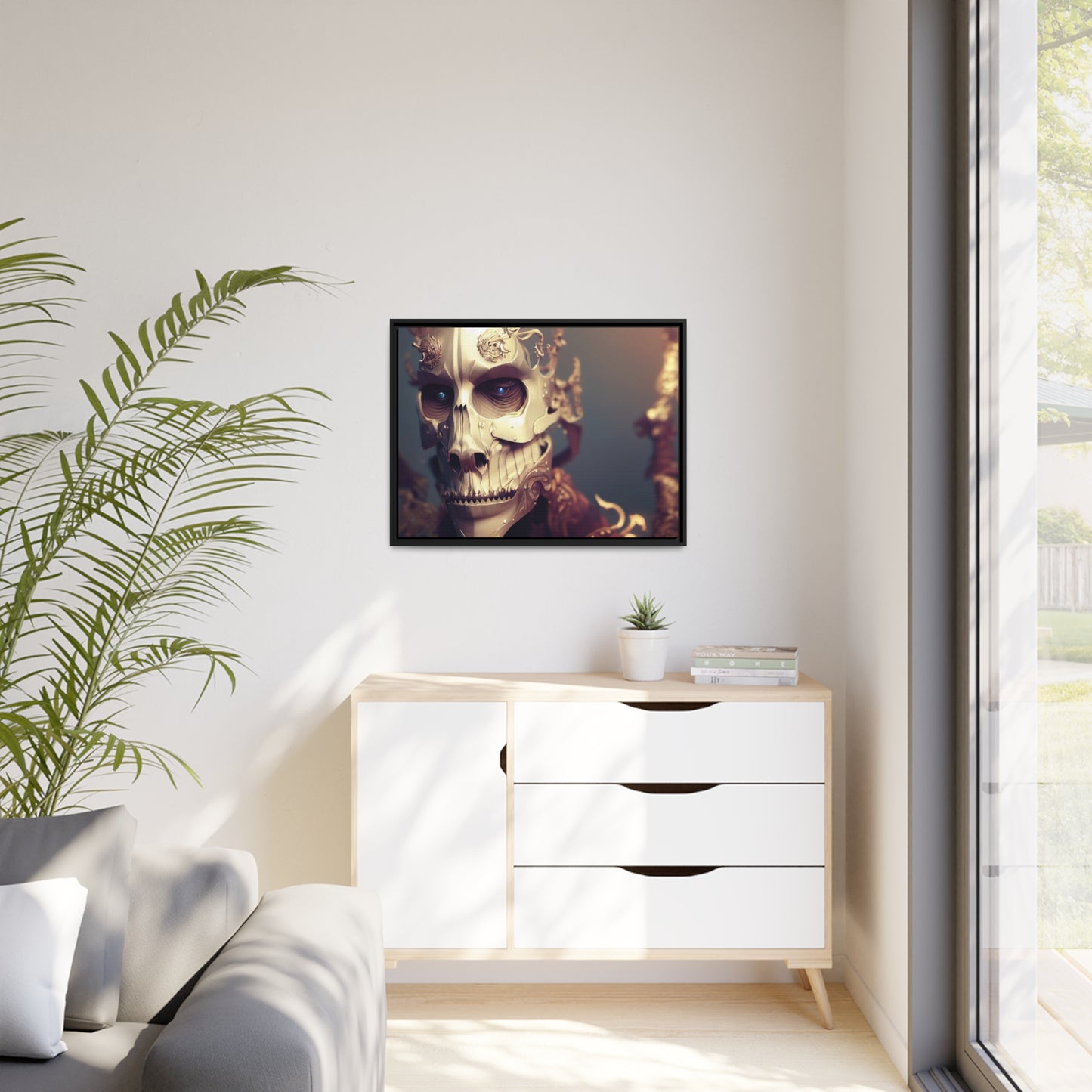 Skull AI Gen Matte Canvas, Black Frame