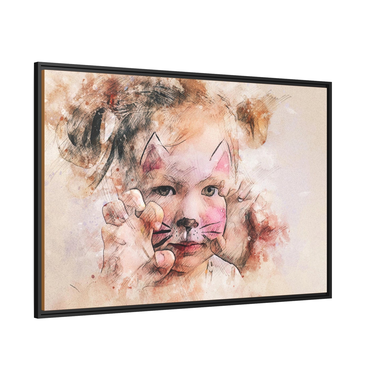 Baby Girl Cat Matte Canvas, Black Frame