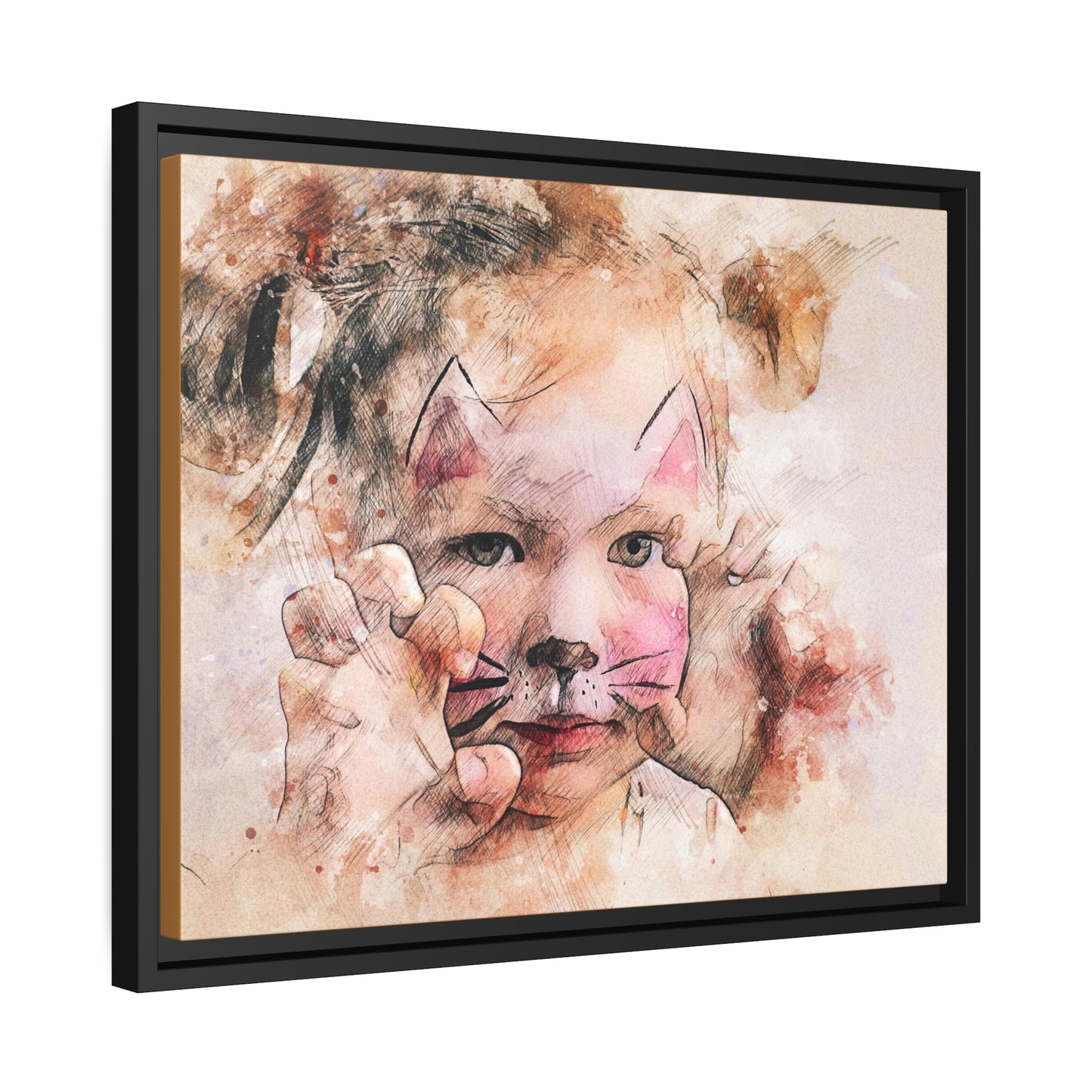 Baby Girl Cat Matte Canvas, Black Frame