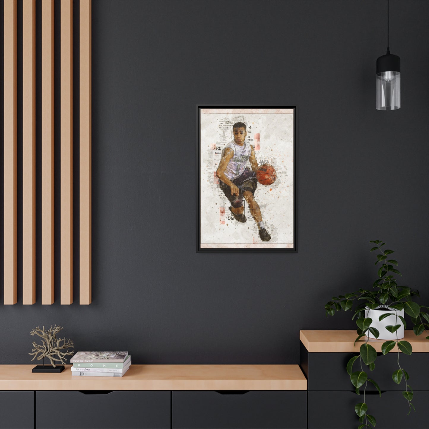 Basket Ball Matte Canvas, Black Frame