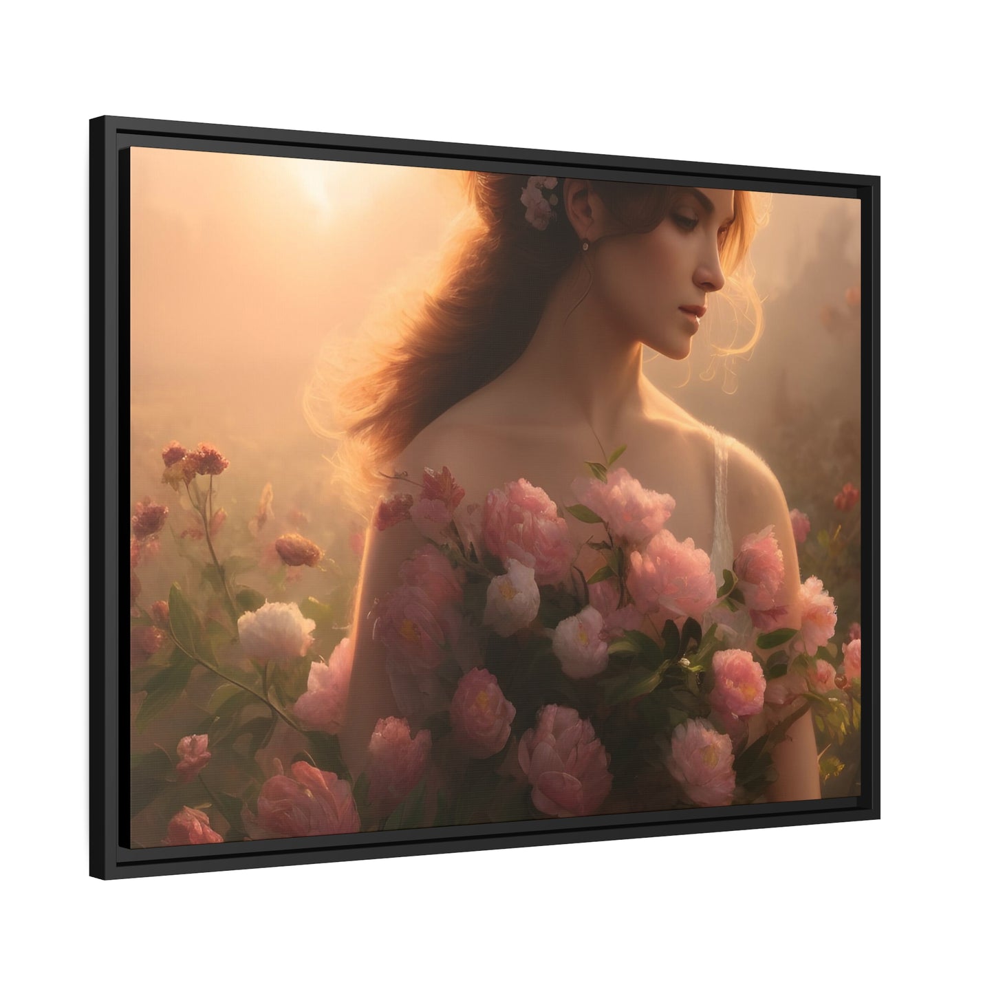 Women Roses Matte Canvas, Black Frame