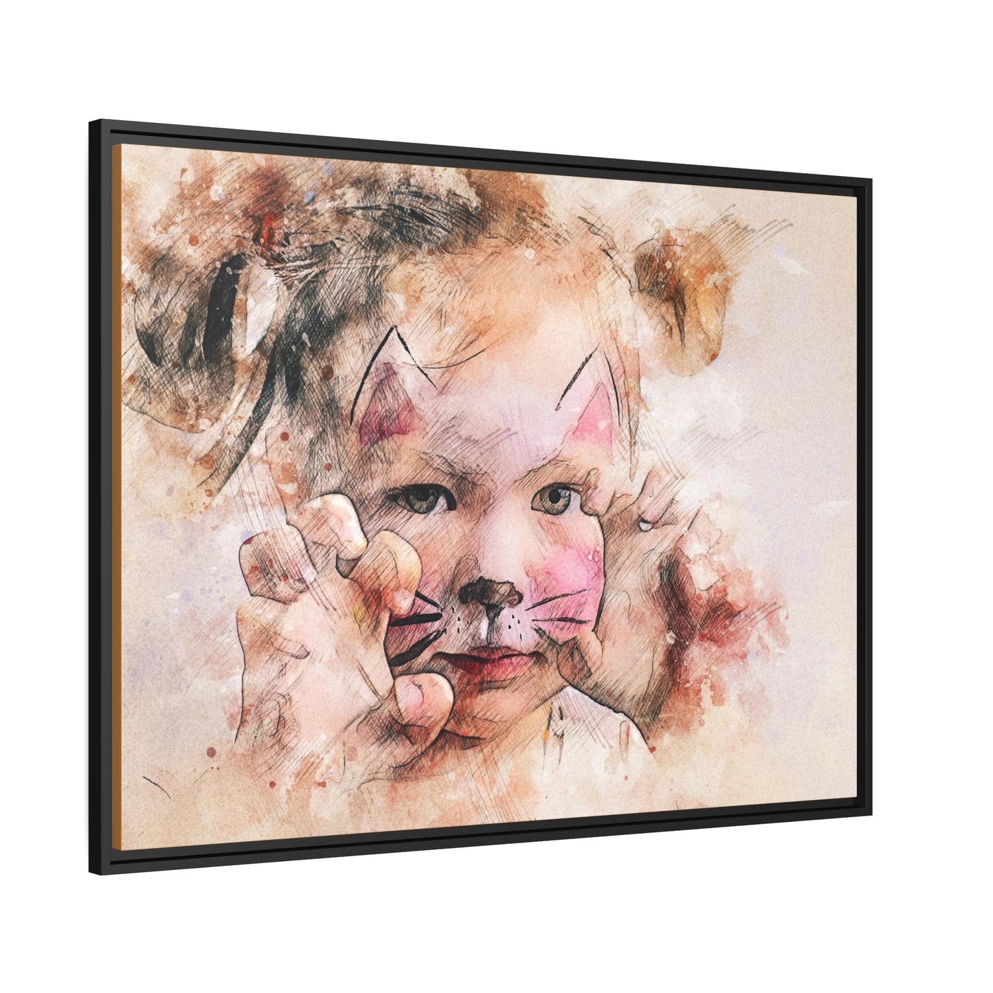 Baby Girl Cat Matte Canvas, Black Frame