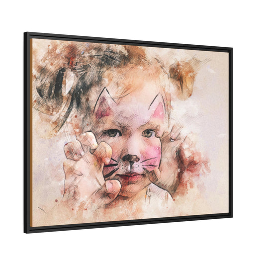 Baby Girl Cat Matte Canvas, Black Frame