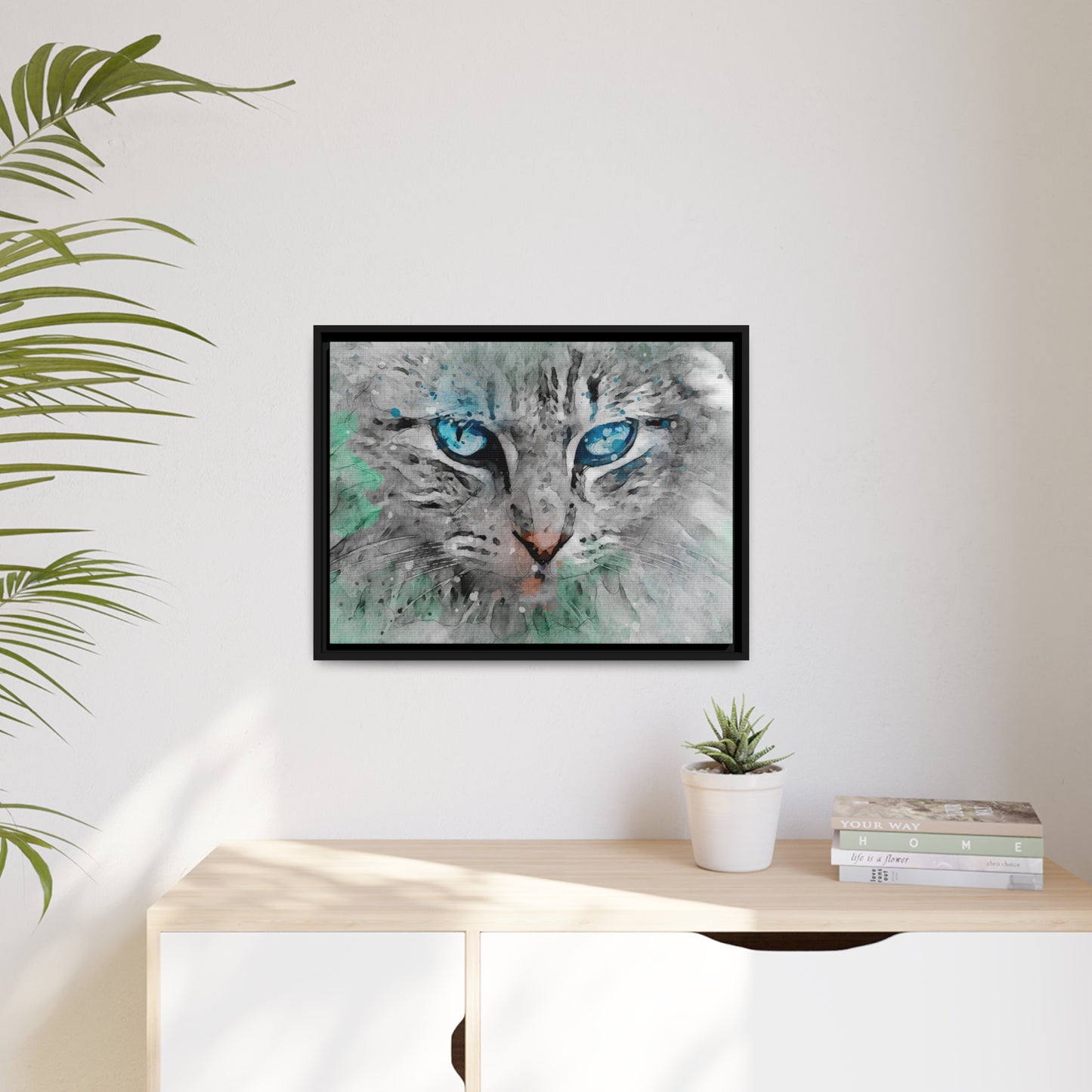 Cat Matte Canvas, Black Frame