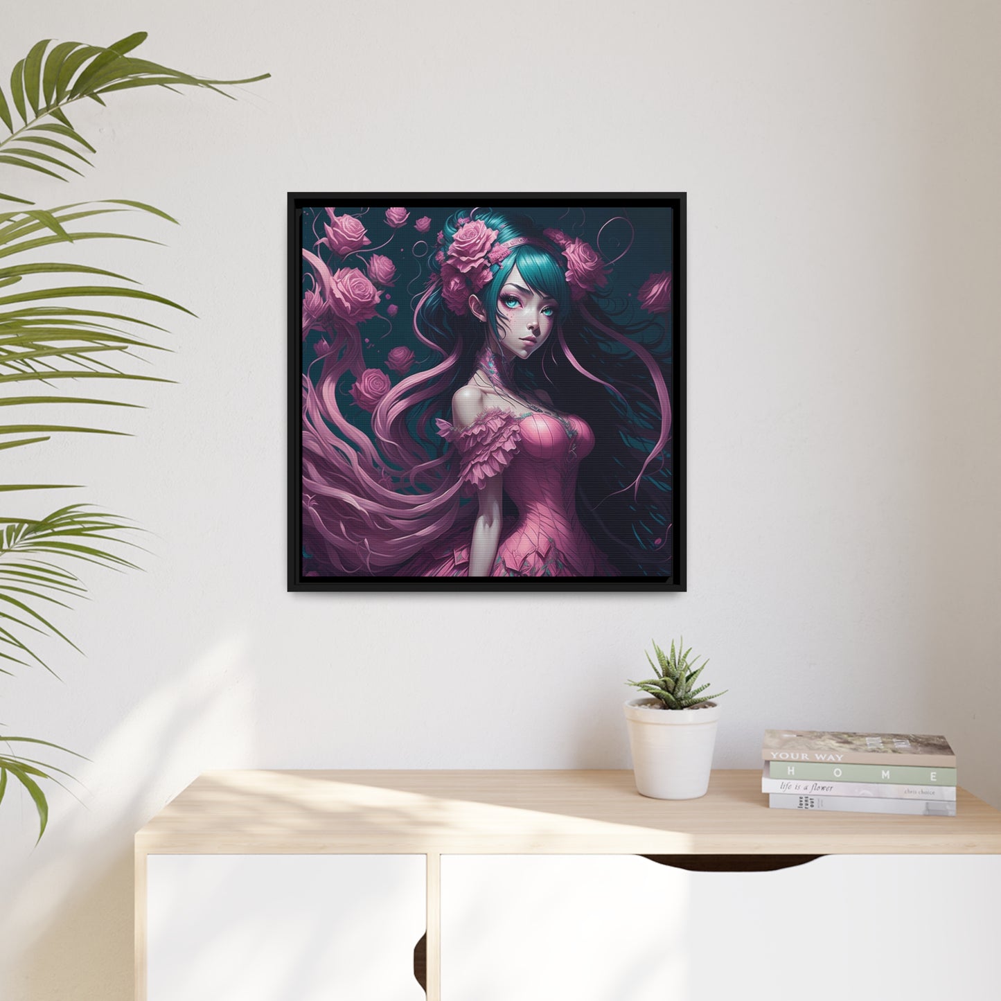 Lady Rose AI Gen Matte Canvas, Black Frame