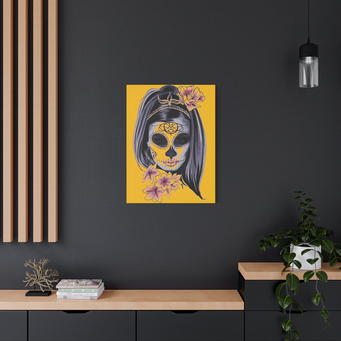 Lady Dead Mask Yellow Matte Canvas, Stretched, 1.25"