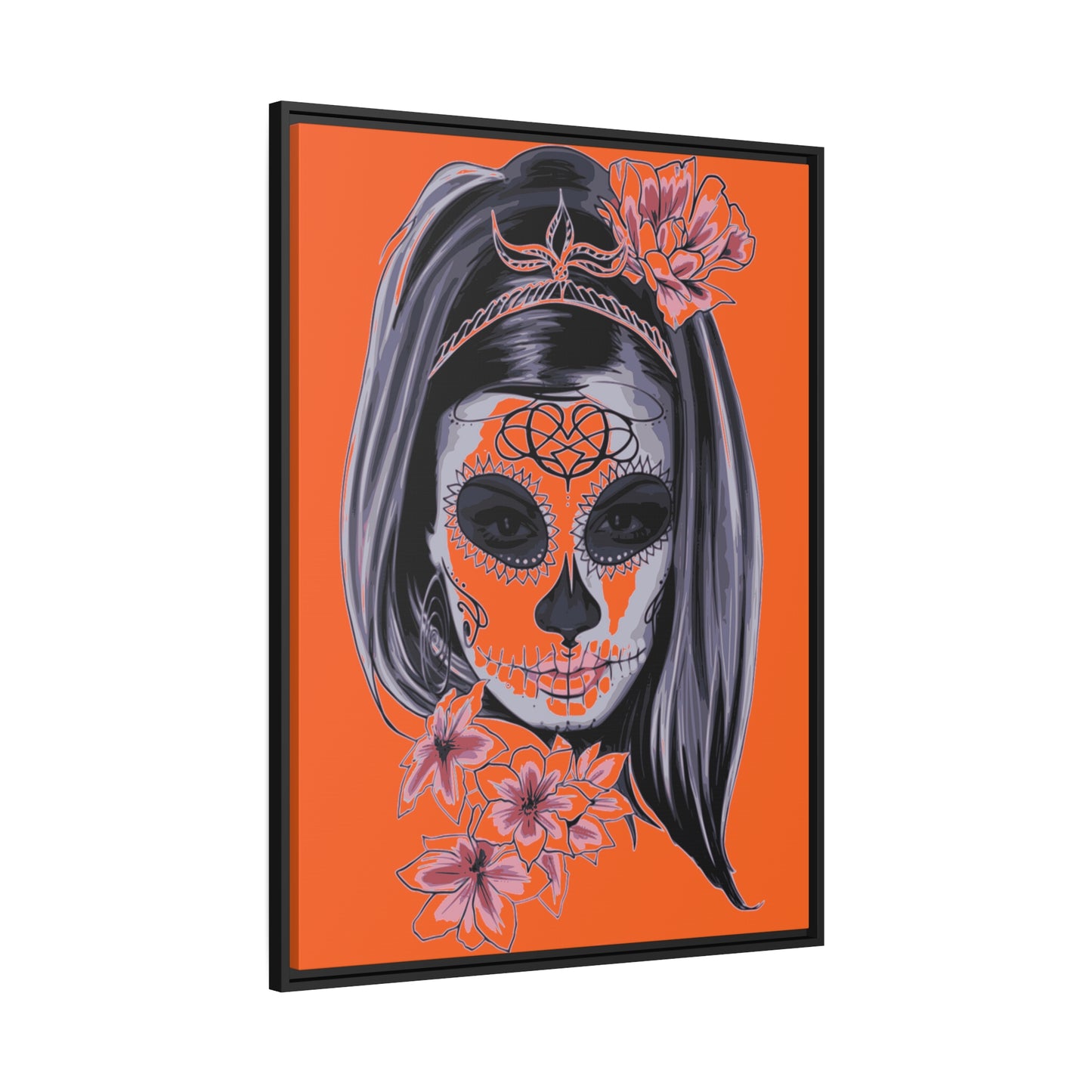 Lady Dead Mask Orange Matte Canvas, Black Frame