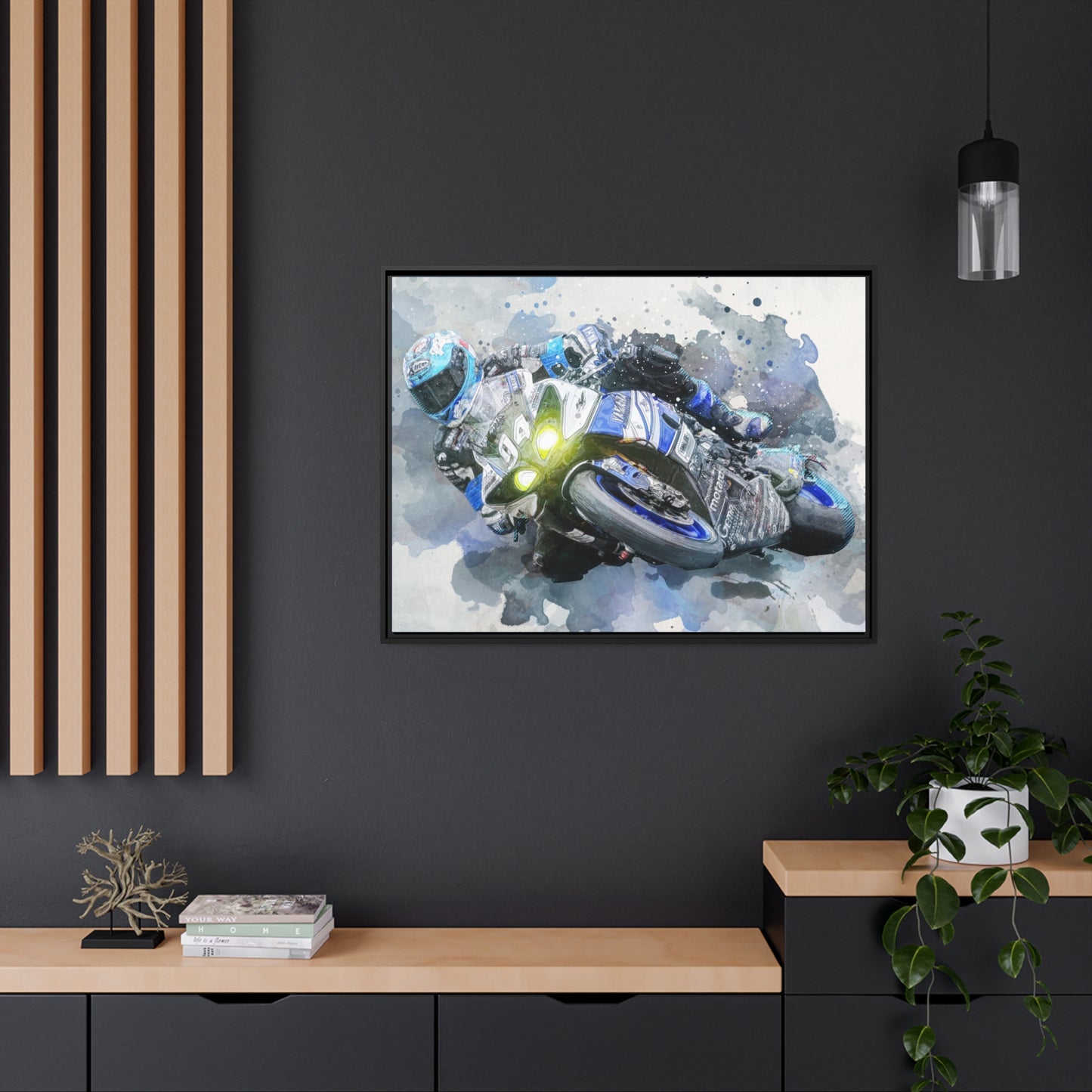 Motorcycle Race Matte Canvas, Black Frame