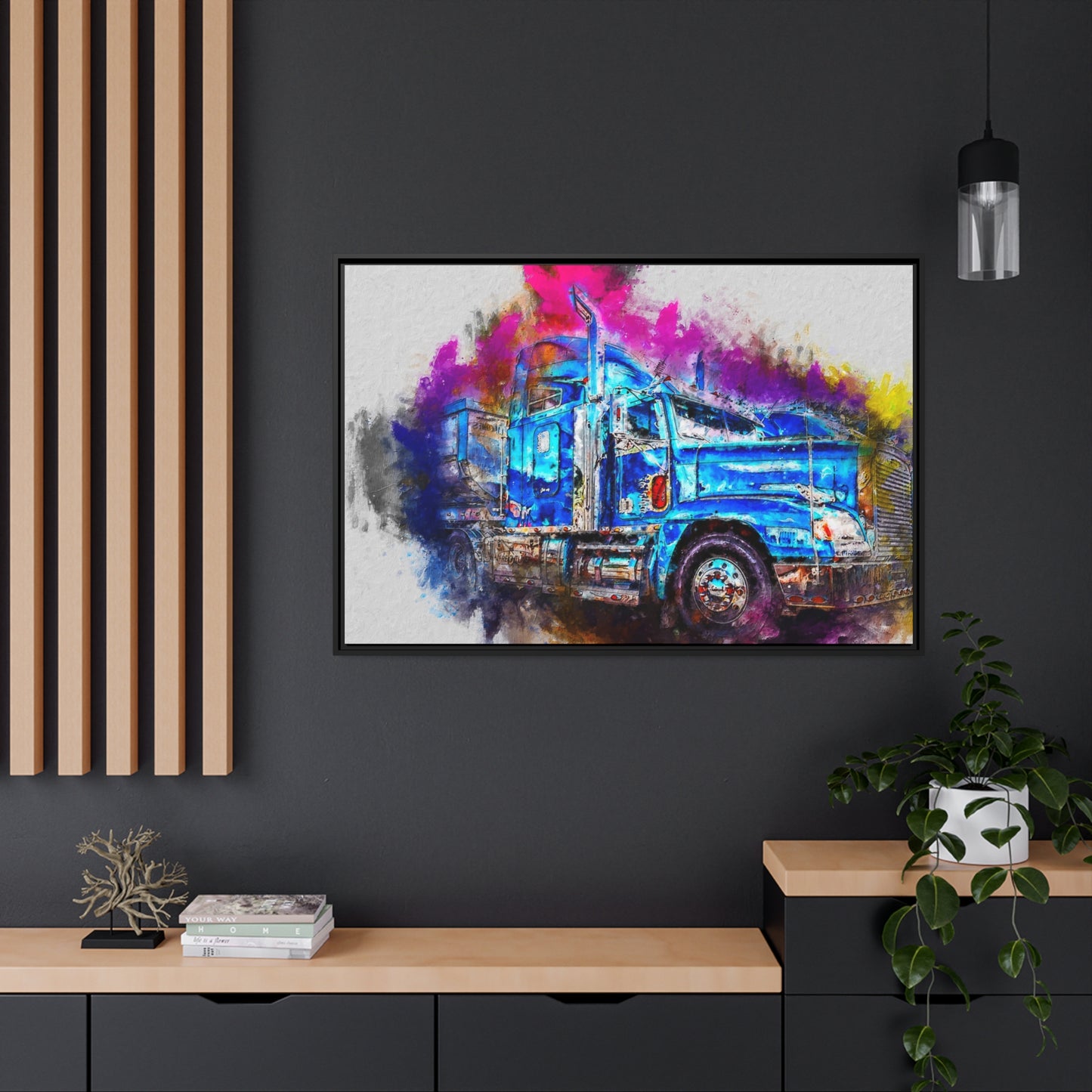 Truck AI Gen Matte Canvas, Black Frame