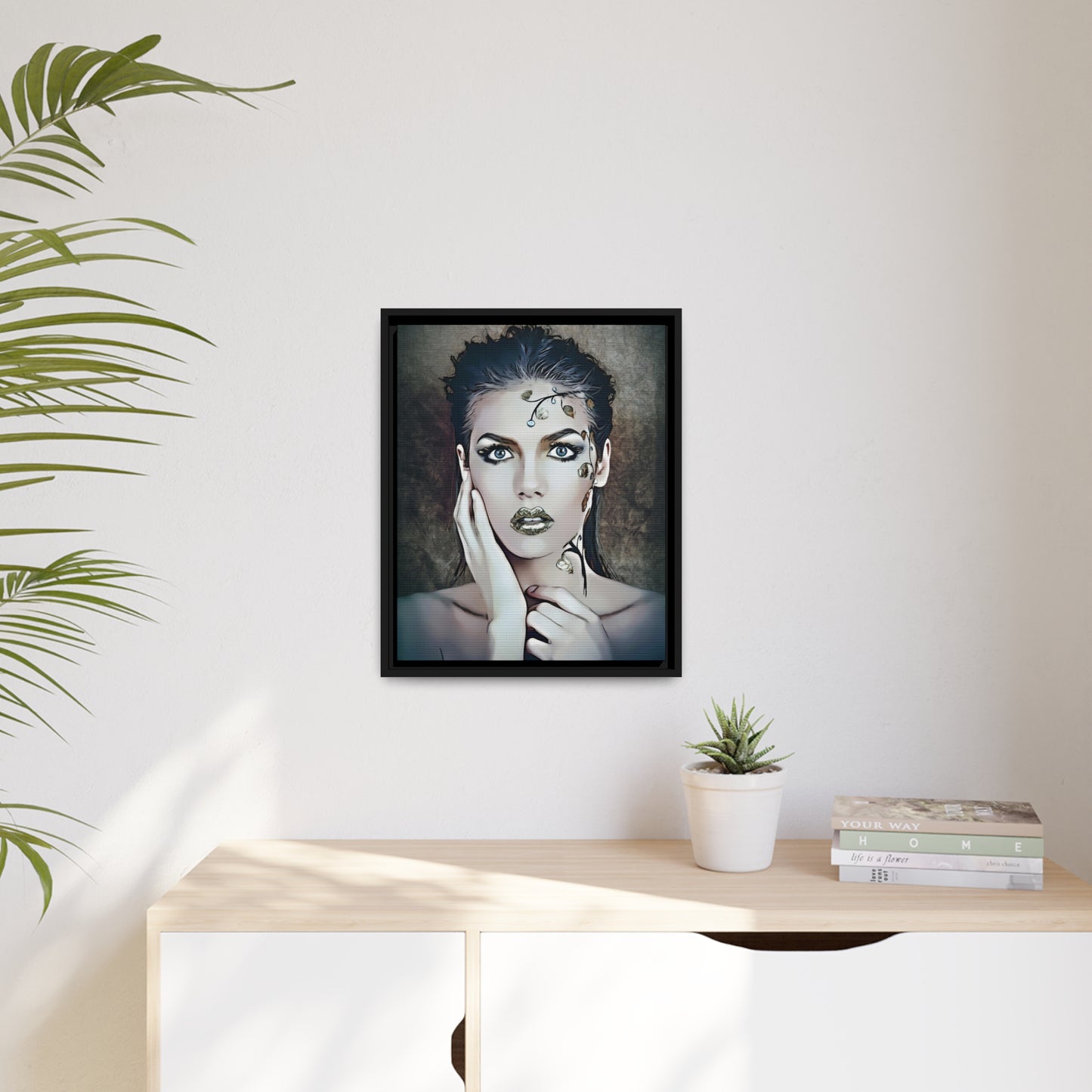 Woman Portrait Matte Canvas, Black Frame