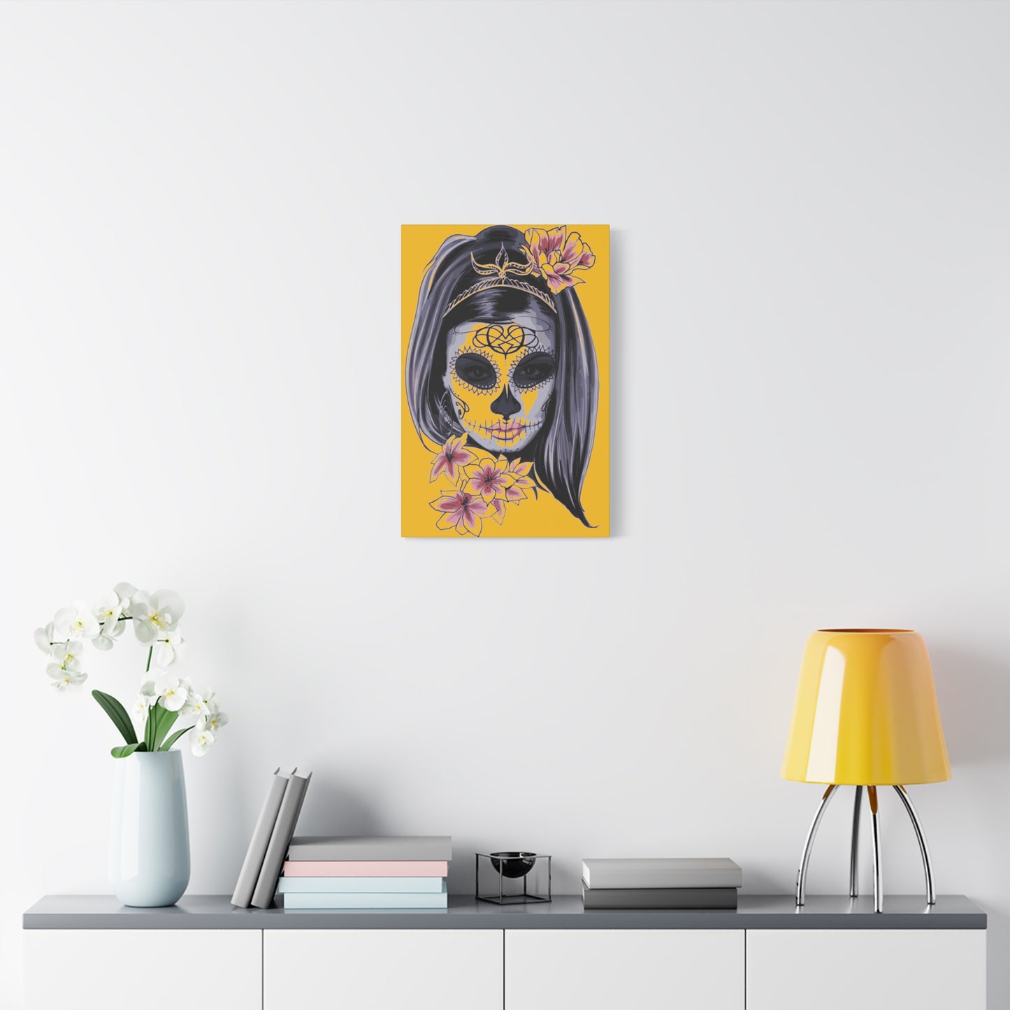 Lady Dead Mask Yellow Matte Canvas, Stretched, 1.25"