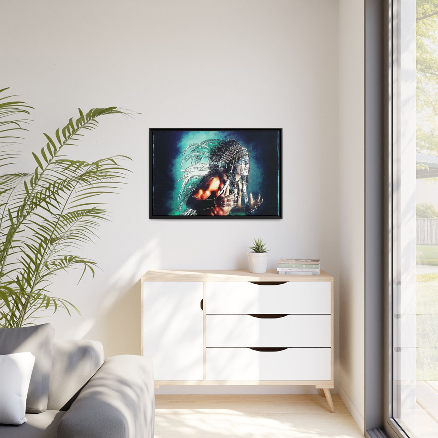 First Nation Man Matte Canvas, Black Frame