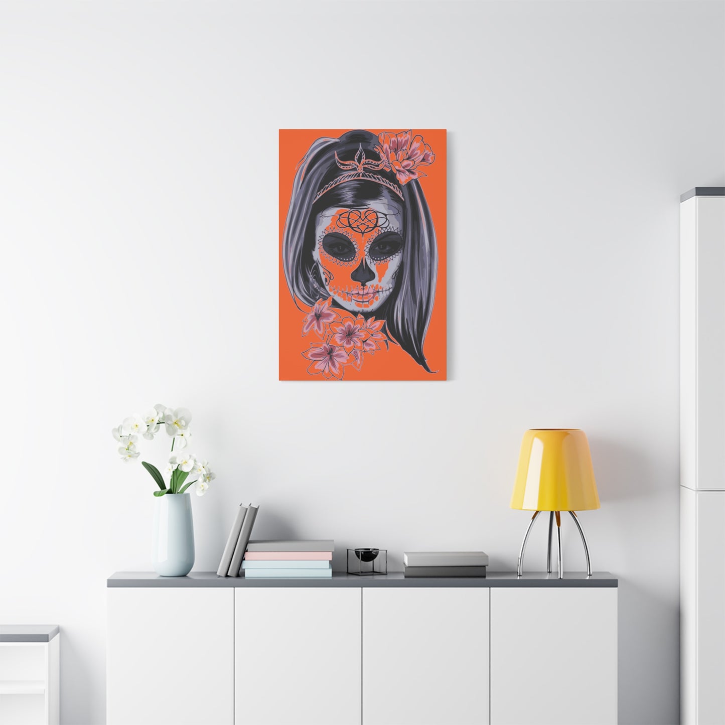 Lady Dead Mask Orange Matte Canvas, Stretched, 1.25"