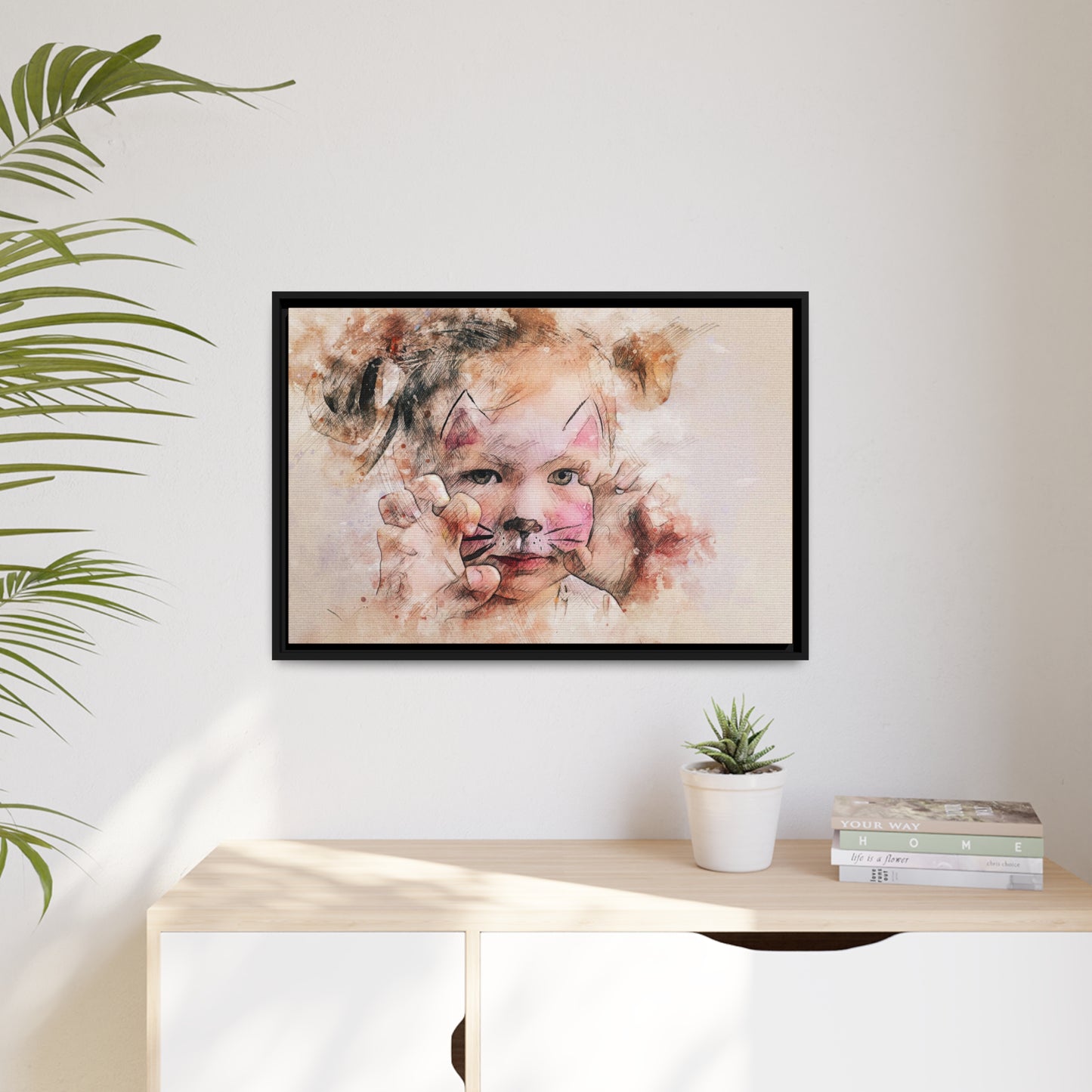 Baby Girl Cat Matte Canvas, Black Frame