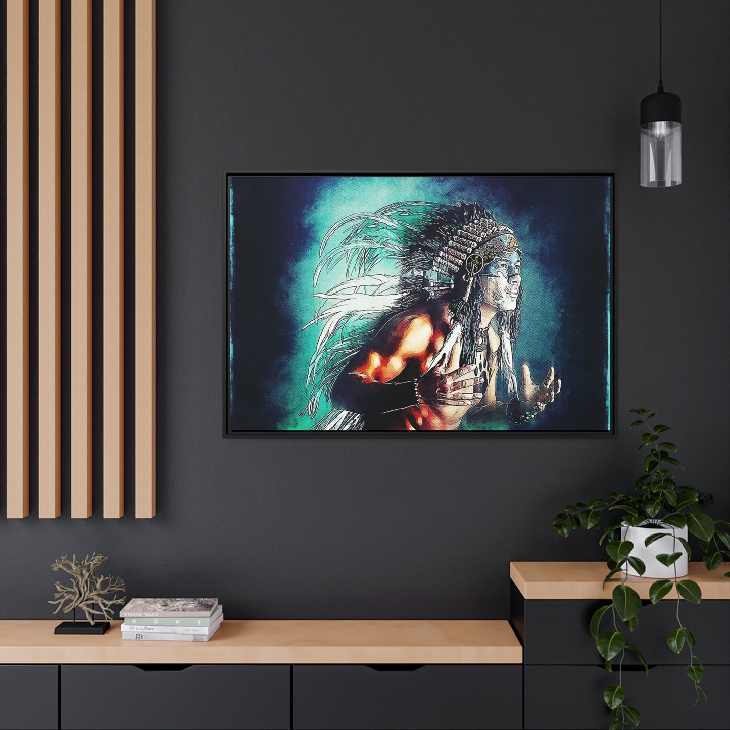 First Nation Man Matte Canvas, Black Frame
