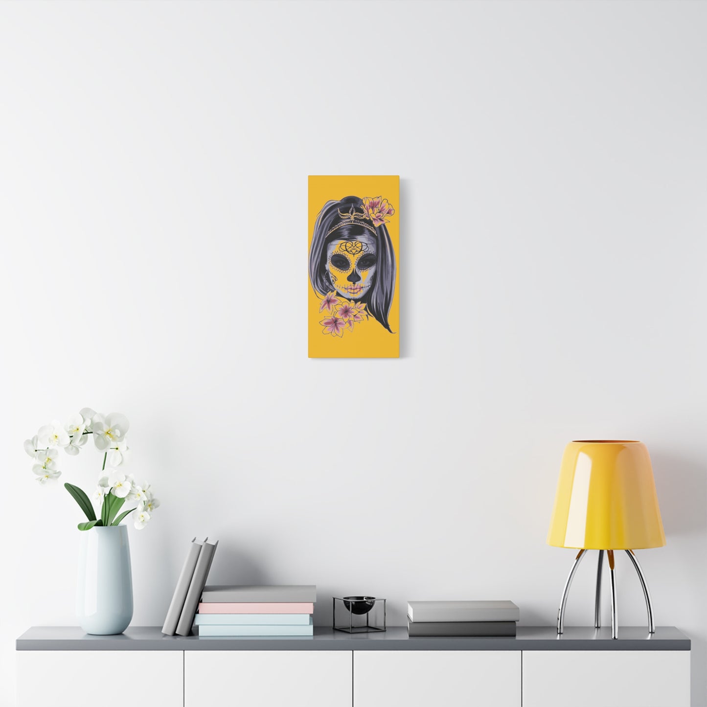 Lady Dead Mask Yellow Matte Canvas, Stretched, 1.25"