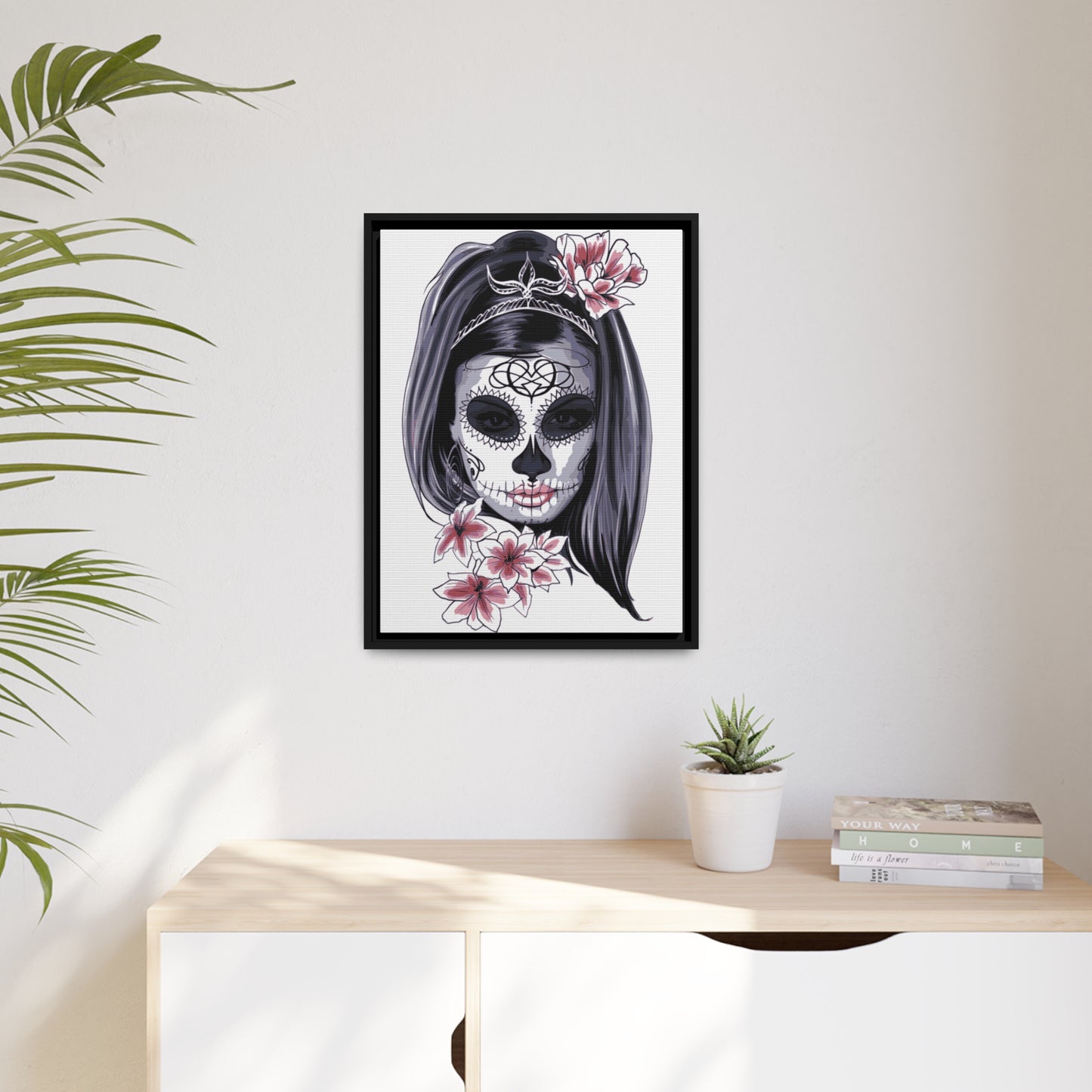 Lady Dead Mask White Matte Canvas, Black Frame