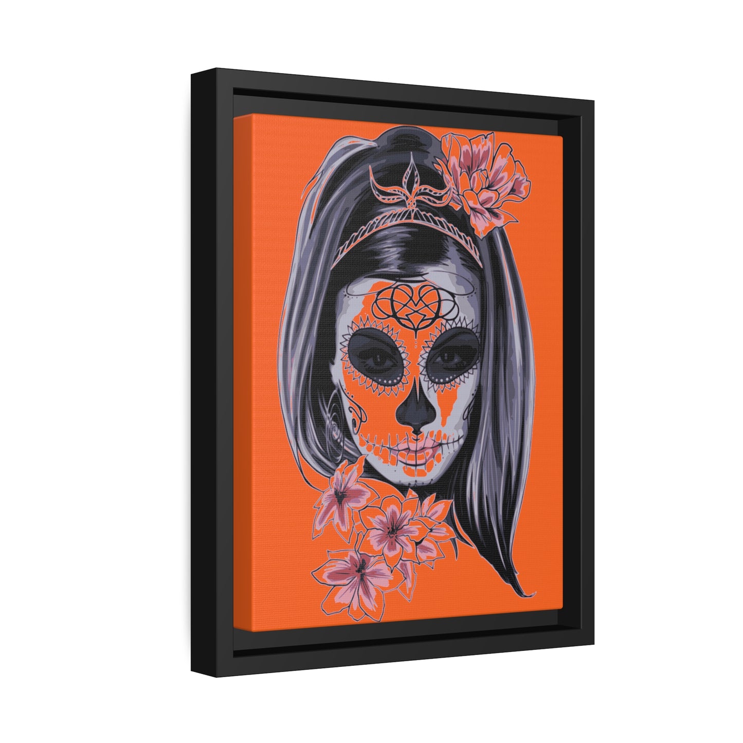 Lady Dead Mask Orange Matte Canvas, Black Frame