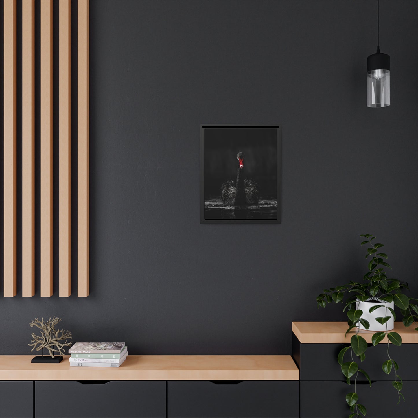 Black Swan Matte Canvas, Black Frame
