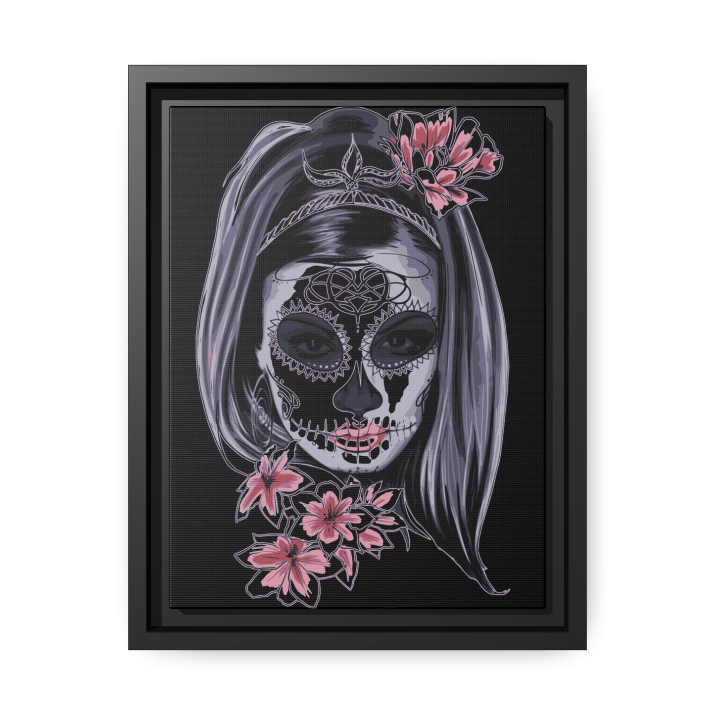 Lady Dead Mask Black Matte Canvas, Black Frame