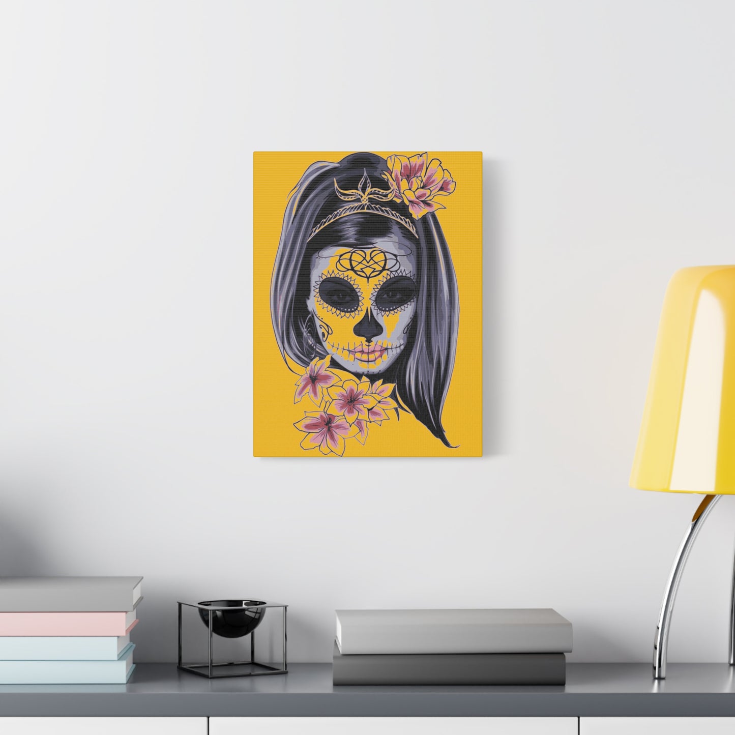 Lady Dead Mask Yellow Matte Canvas, Stretched, 1.25"