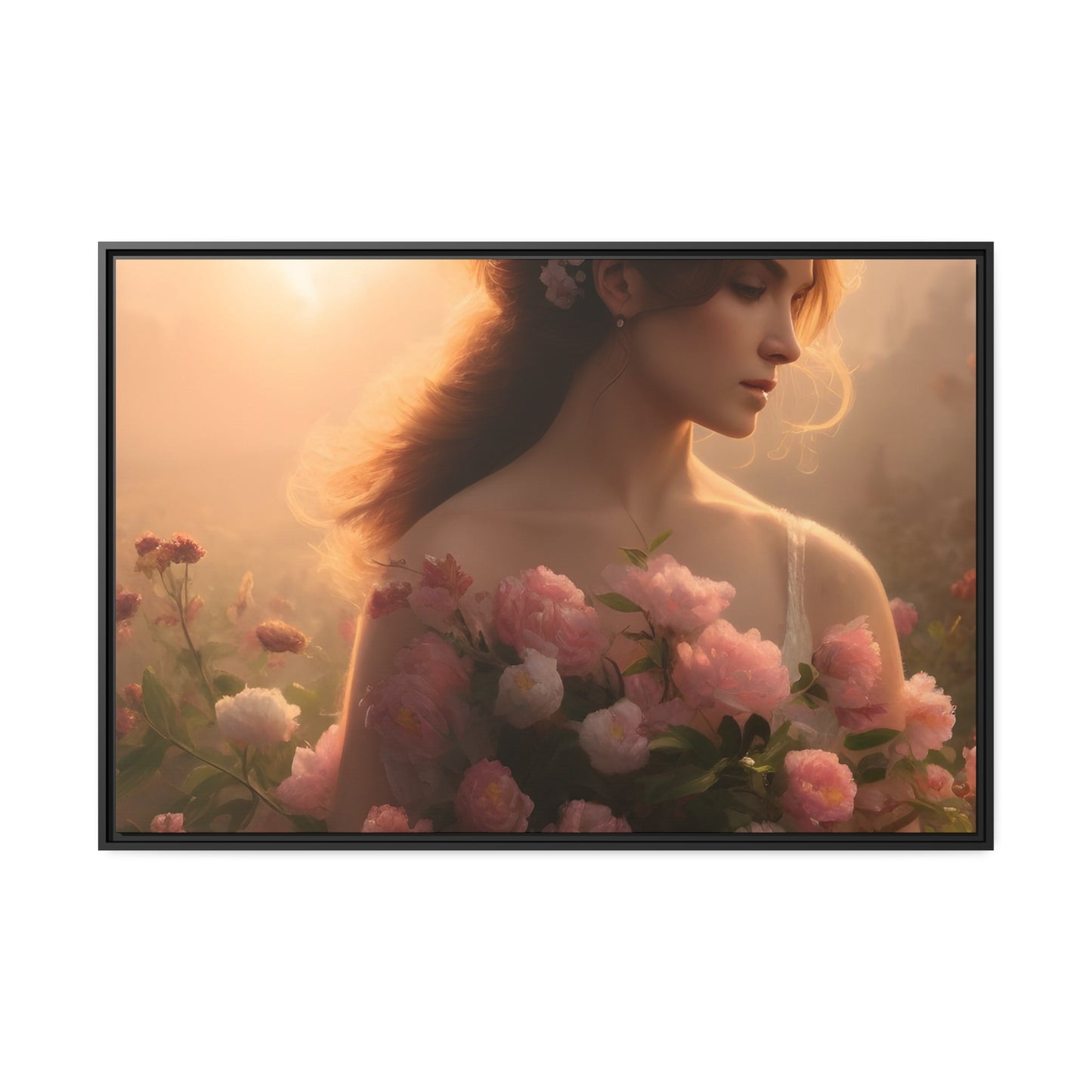 Women Roses Matte Canvas, Black Frame