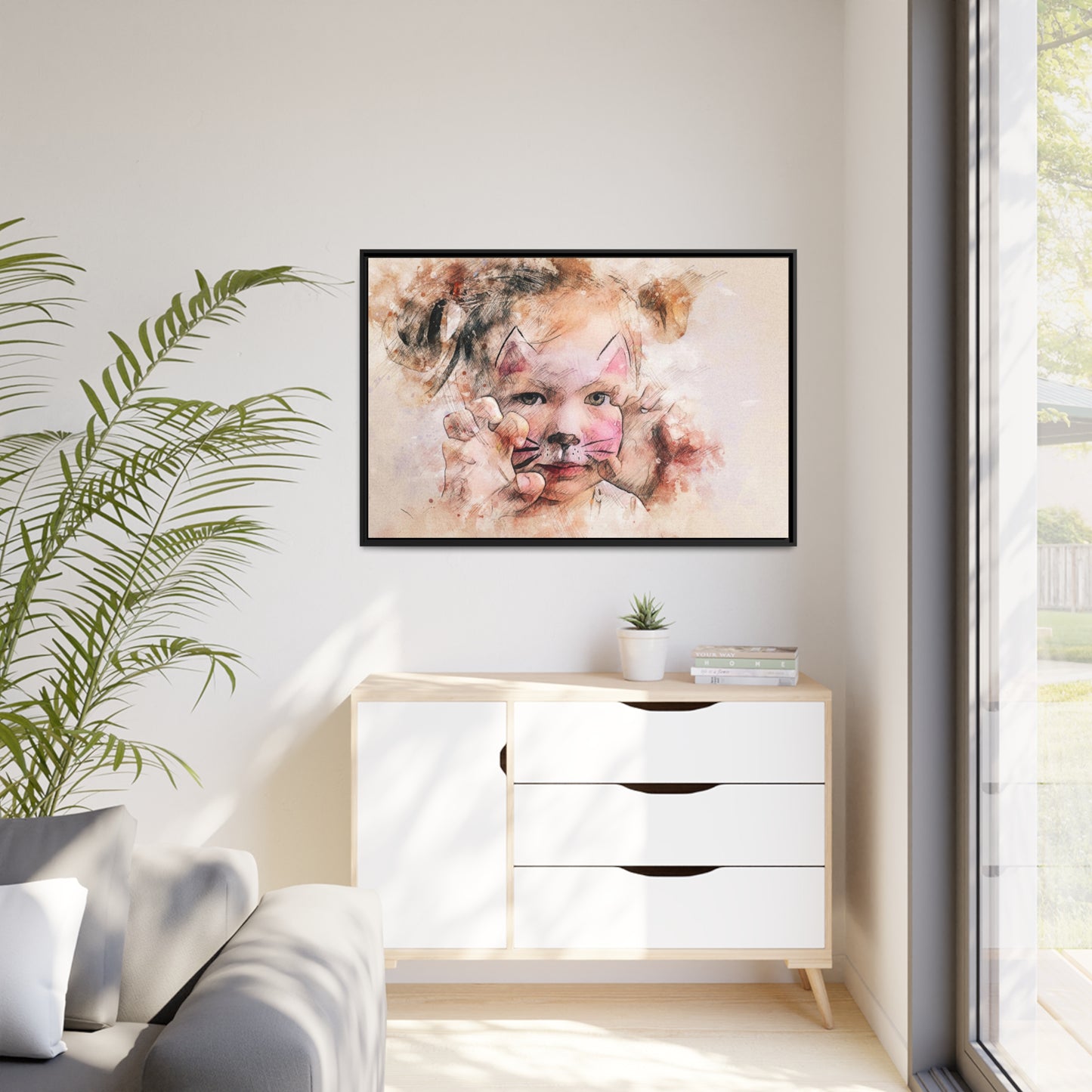 Baby Girl Cat Matte Canvas, Black Frame