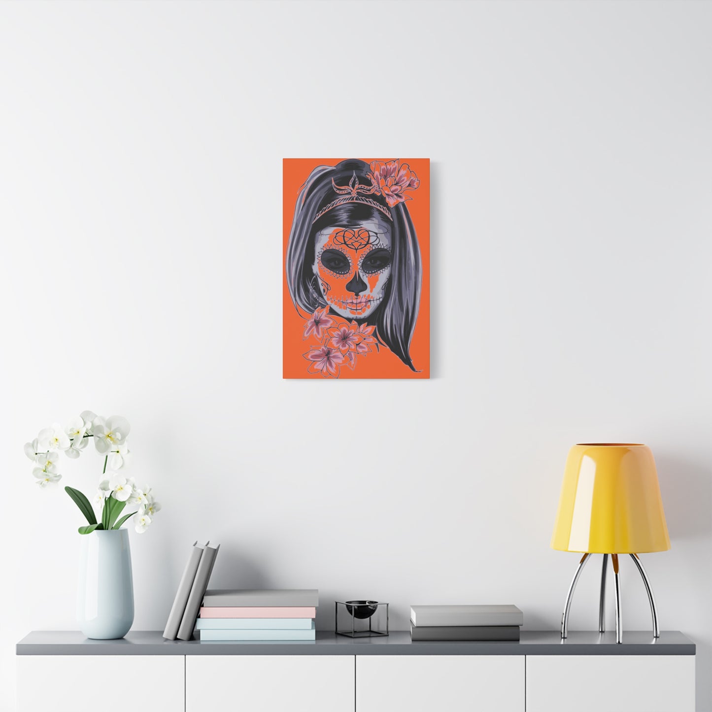 Lady Dead Mask Orange Matte Canvas, Stretched, 1.25"