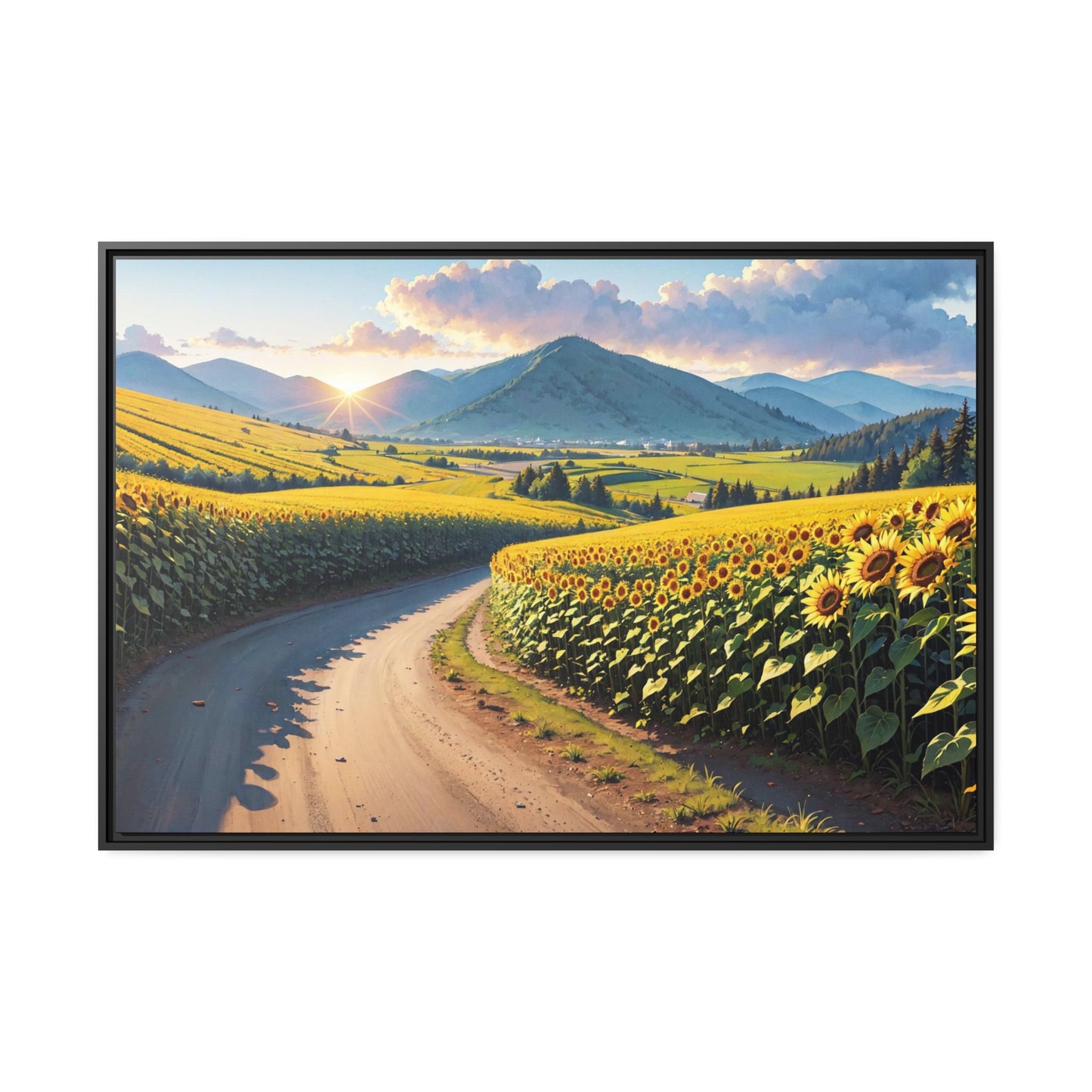 Sunflowers AI Gen Matte Canvas, Black Frame