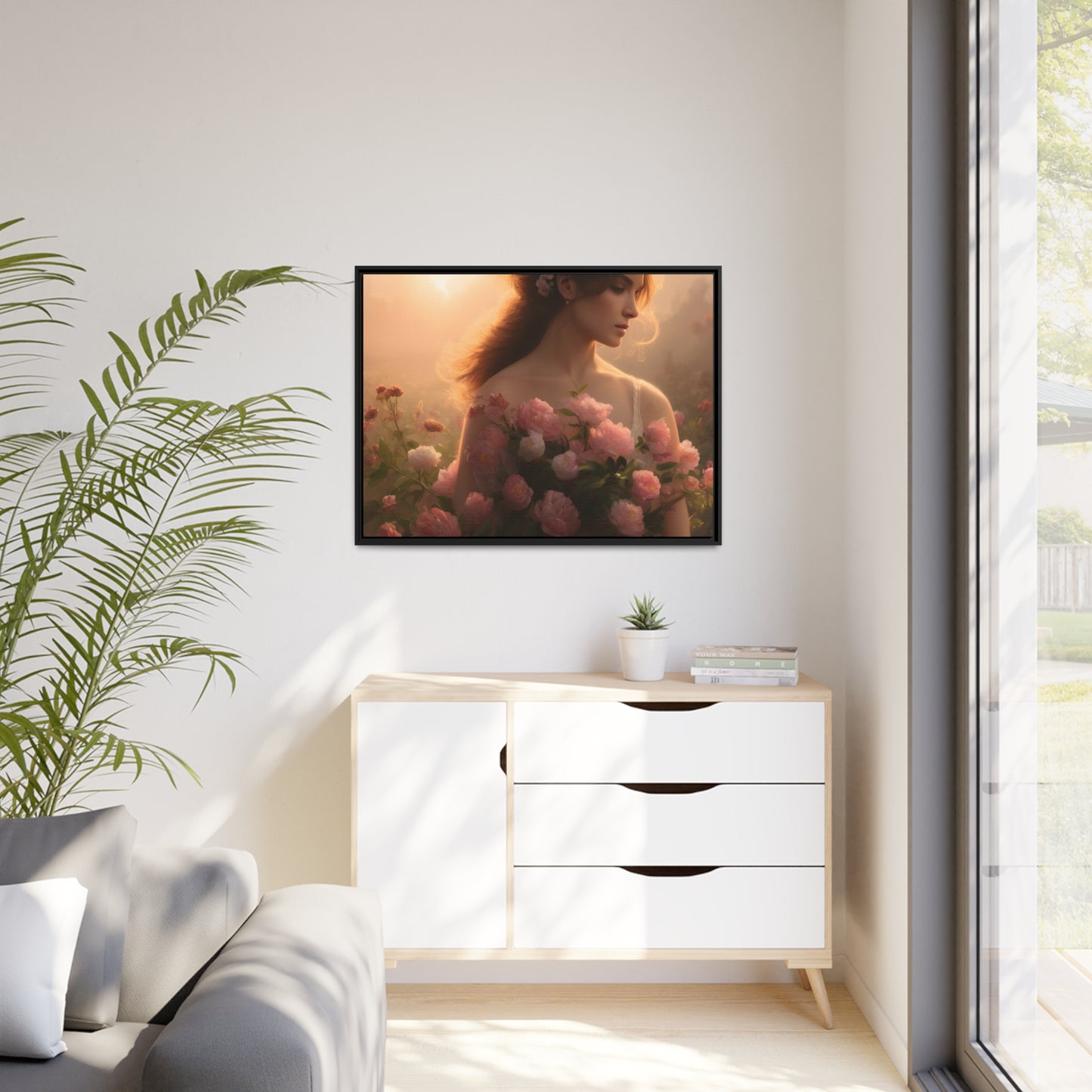 Women Roses Matte Canvas, Black Frame