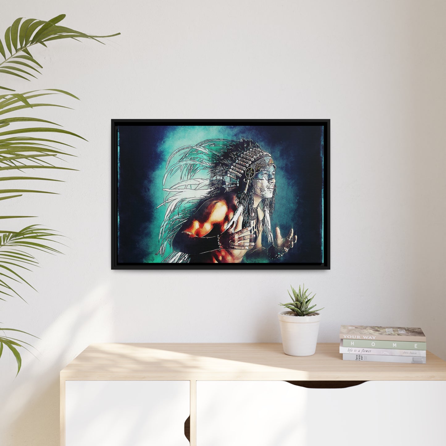 First Nation Man Matte Canvas, Black Frame