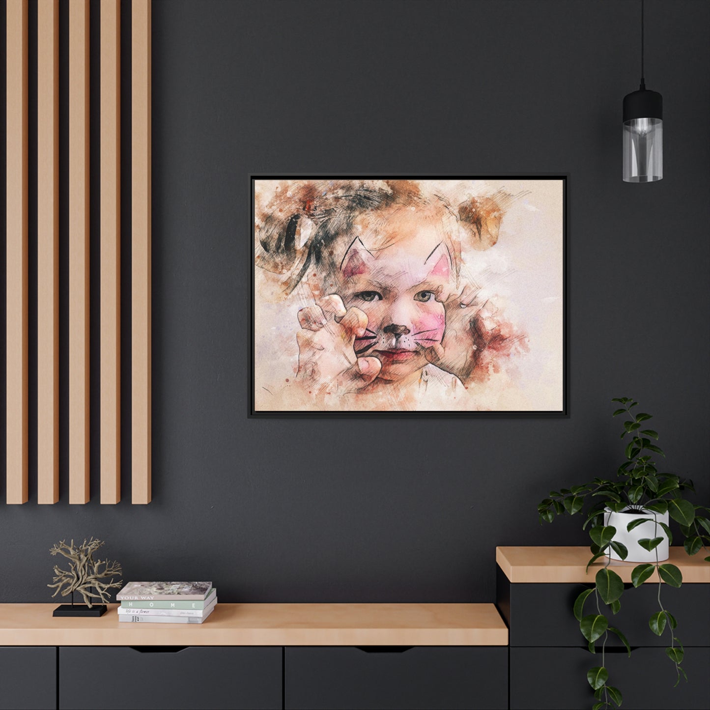 Baby Girl Cat Matte Canvas, Black Frame